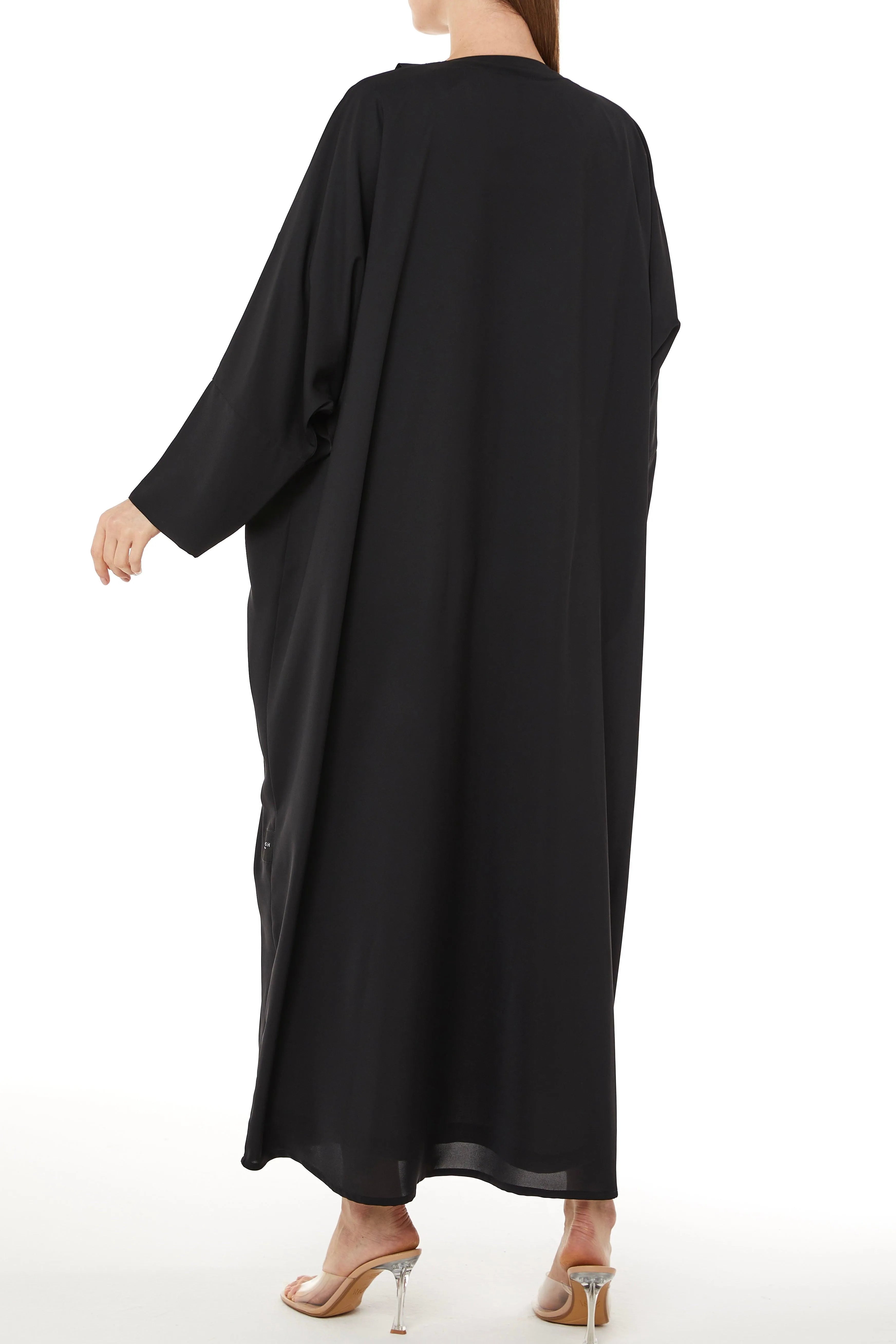 Black Coco Crepe Bahraini Abaya with Front Pleat - Posh Abaya