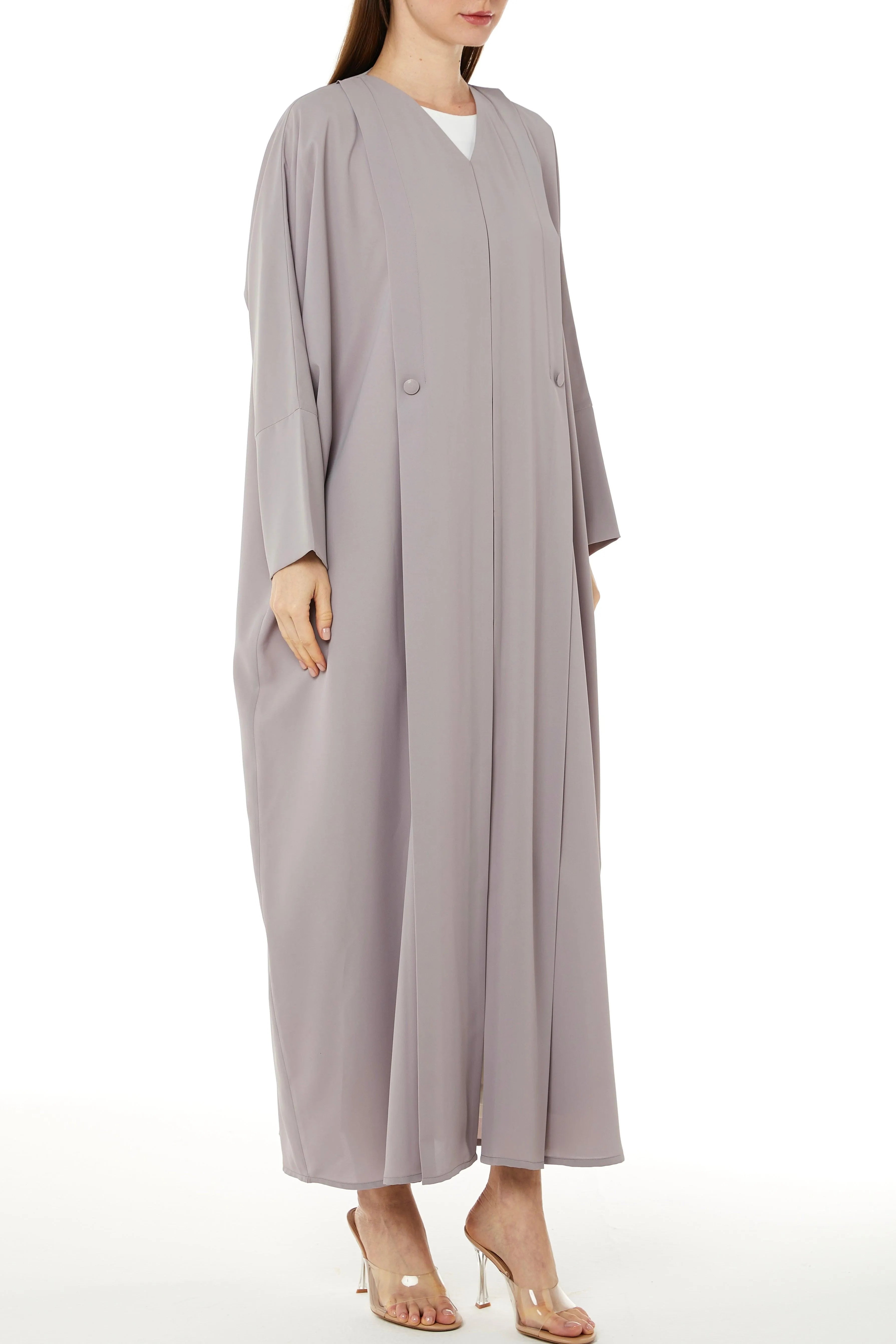 Beige Coco Crepe Bahraini Abaya with Front Pleat - Posh Abaya