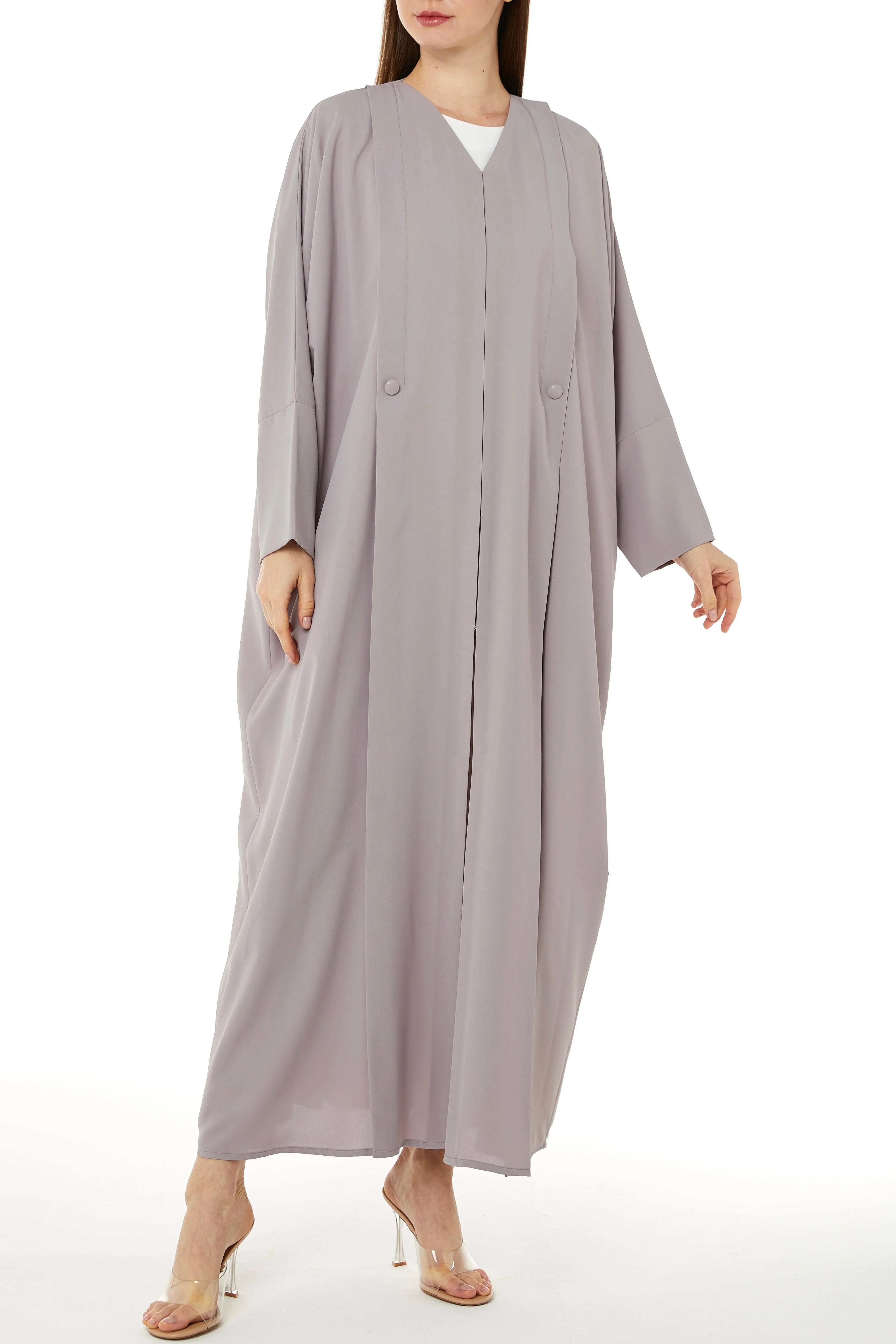 Beige Coco Crepe Bahraini Abaya with Front Pleat - Posh Abaya