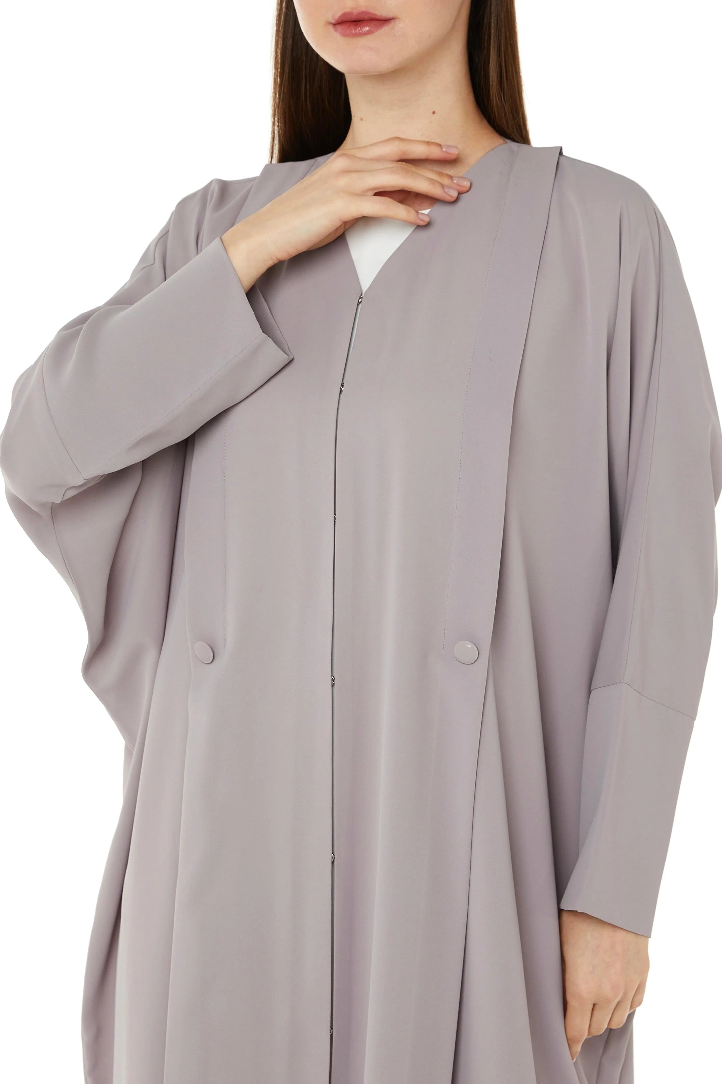 Beige Coco Crepe Bahraini Abaya with Front Pleat - Posh Abaya