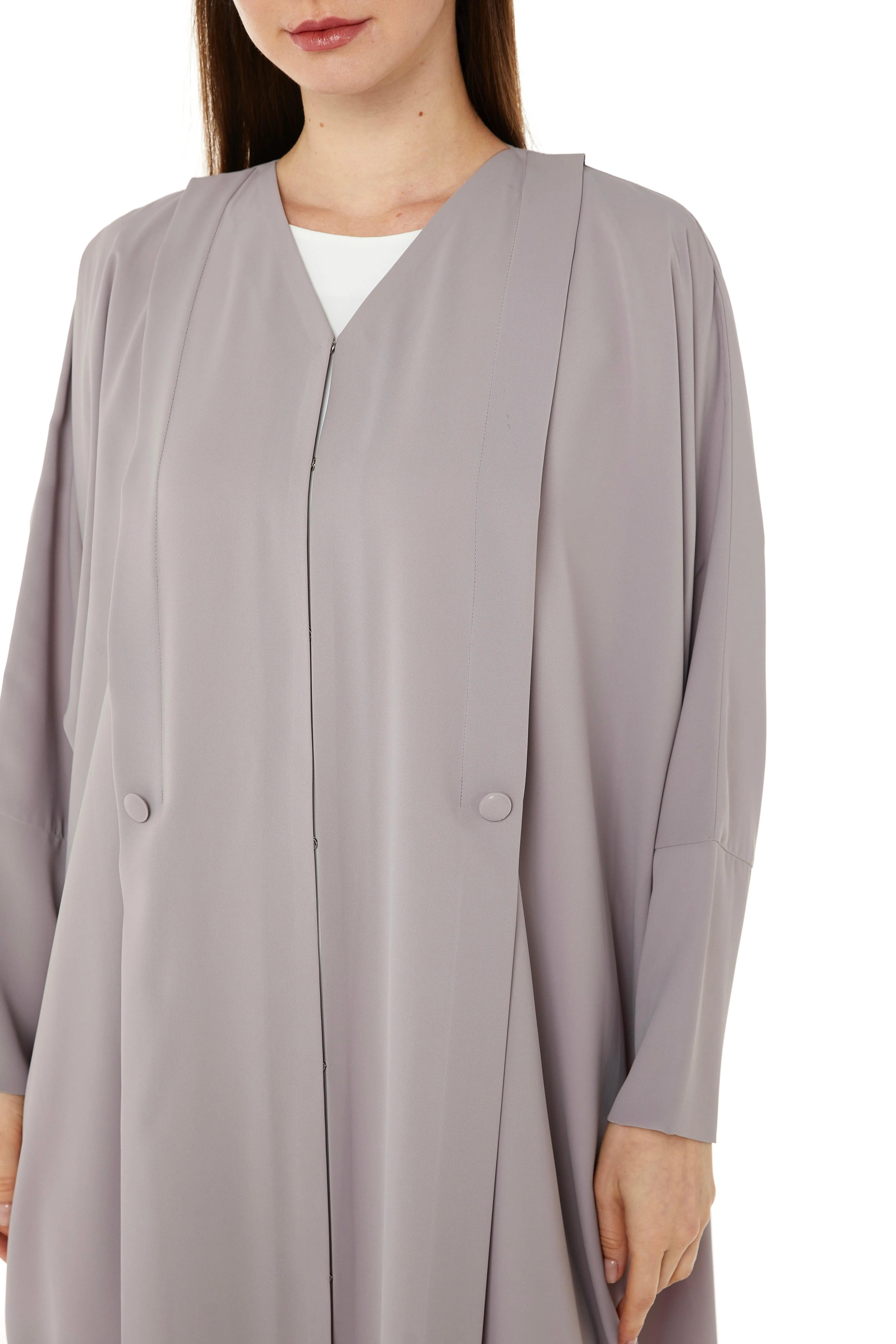 Beige Coco Crepe Bahraini Abaya with Front Pleat - Posh Abaya