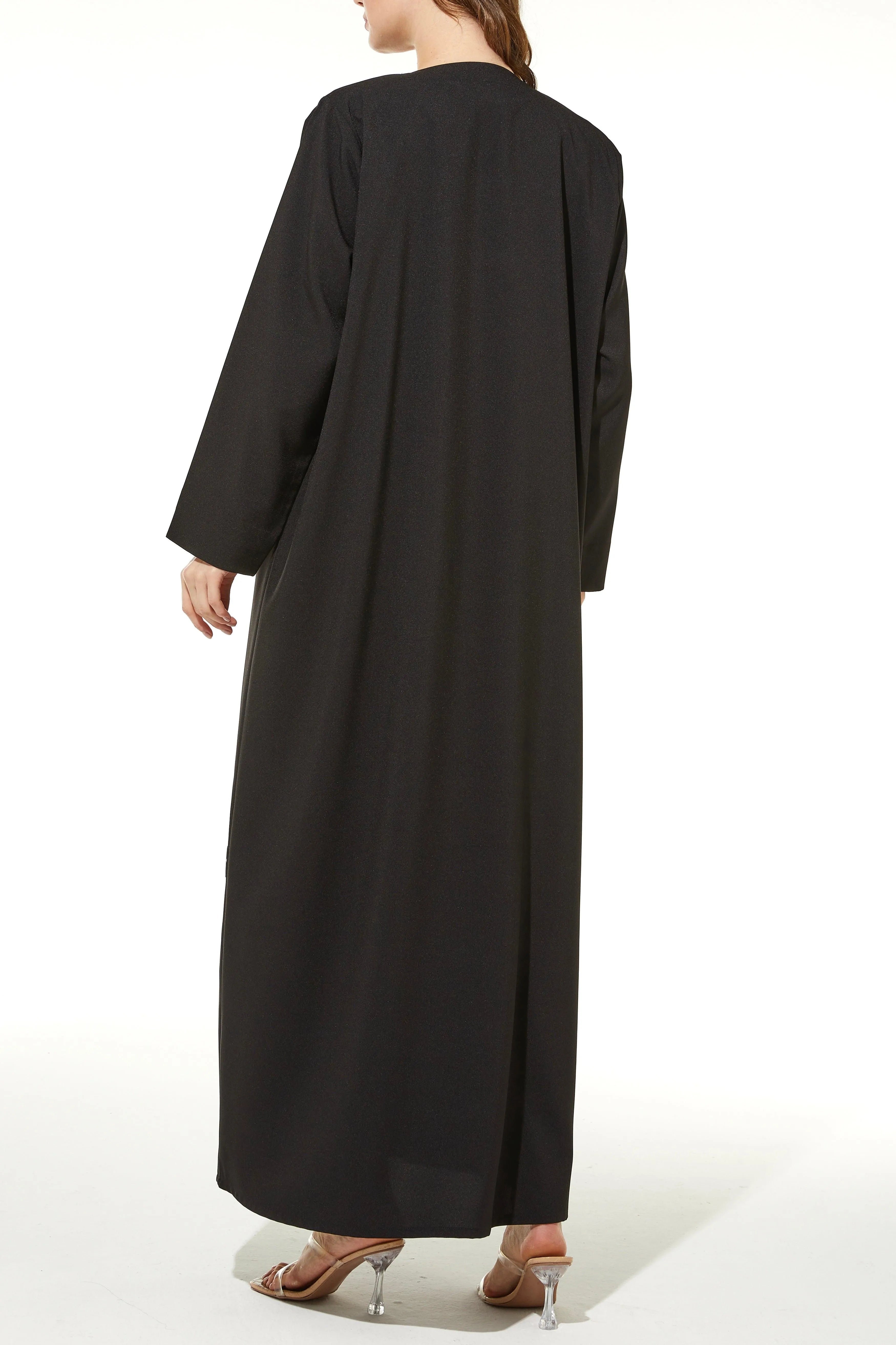 Black Classic Crepe Custom Abaya with Semi-Floral Beadwork - Posh Abaya