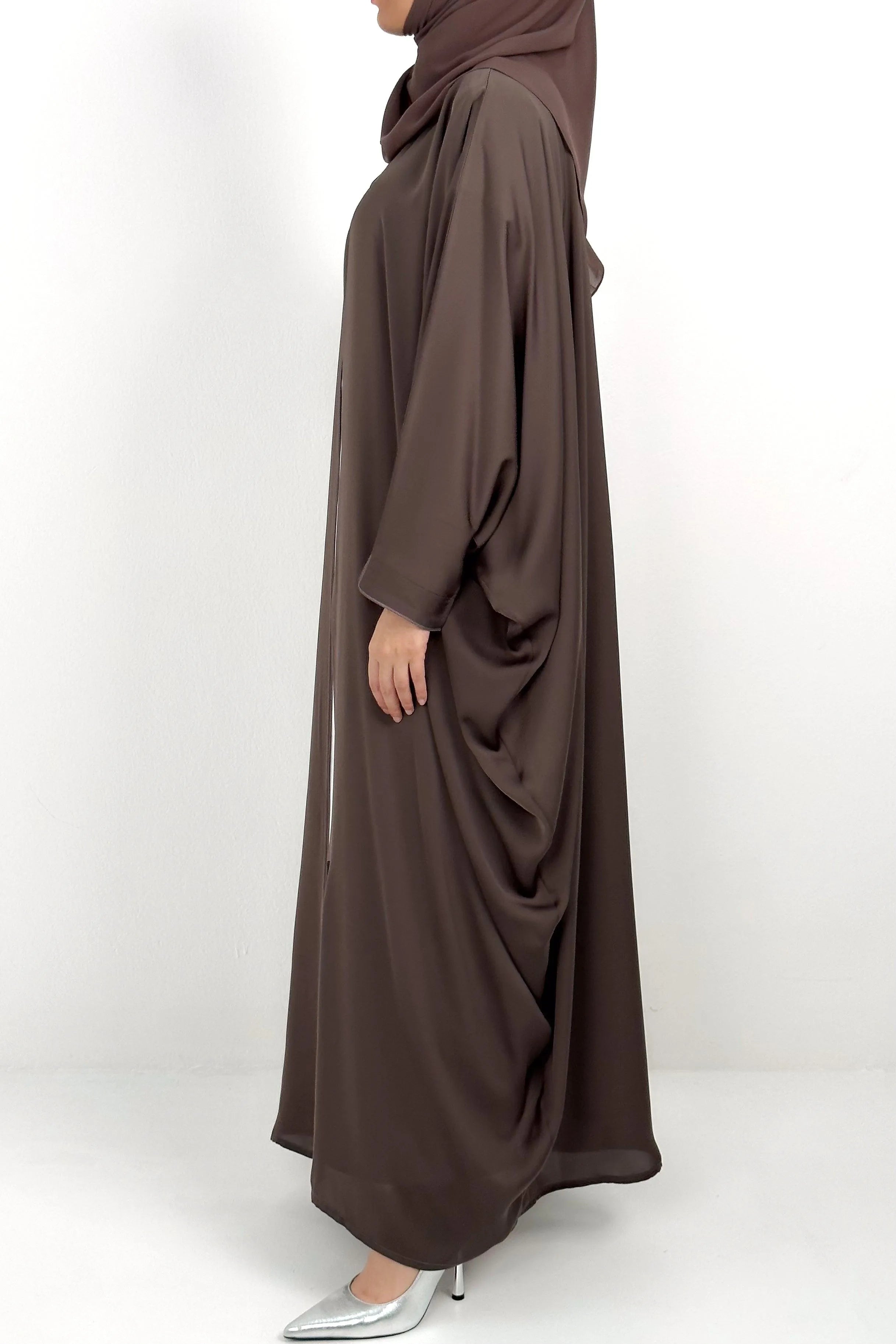 Brown Ivy Satin Abaya with Front Pico - Posh Abaya