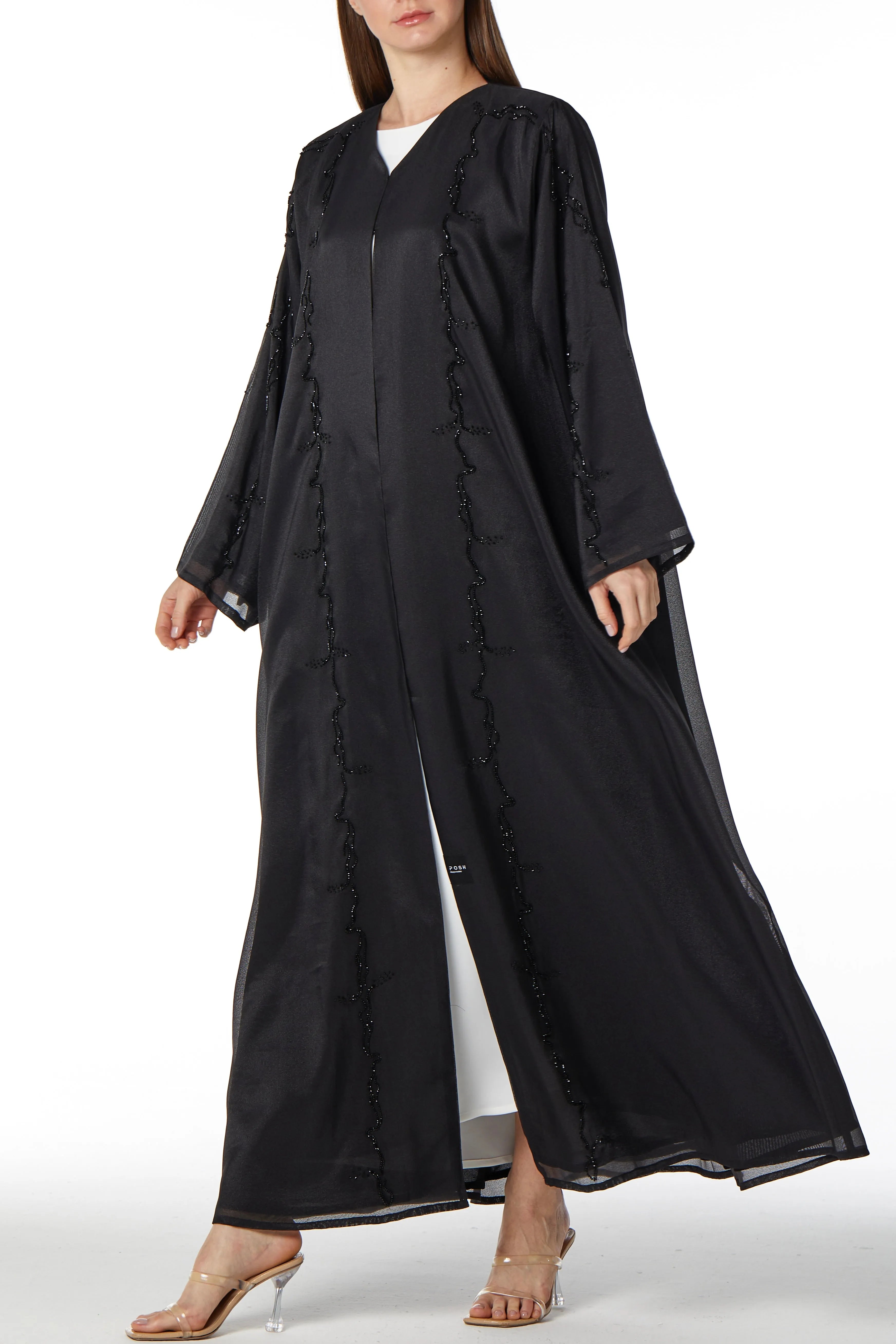 Beaded Elegance Flare Black Abaya - Posh Abaya