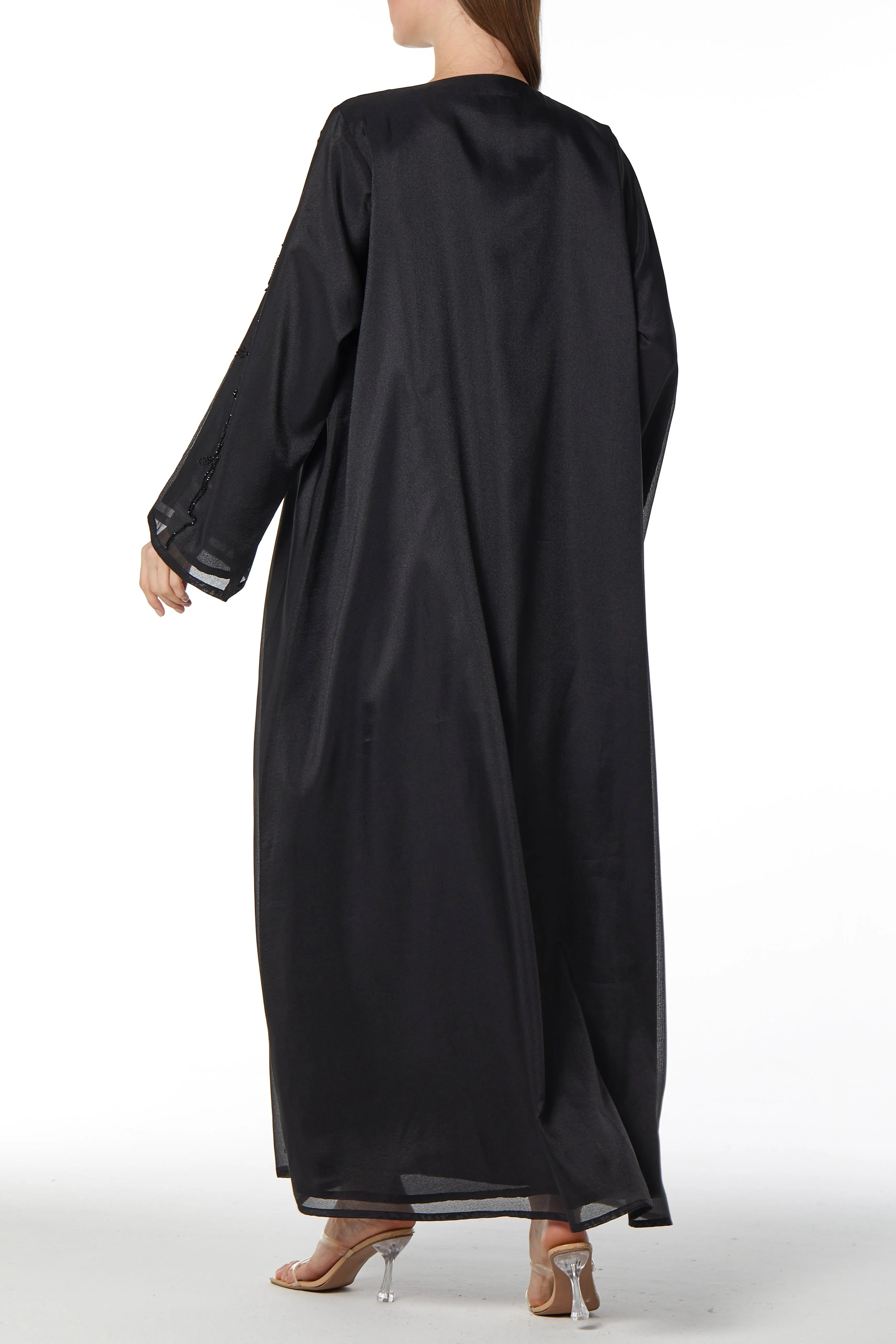 Beaded Elegance Flare Black Abaya - Posh Abaya
