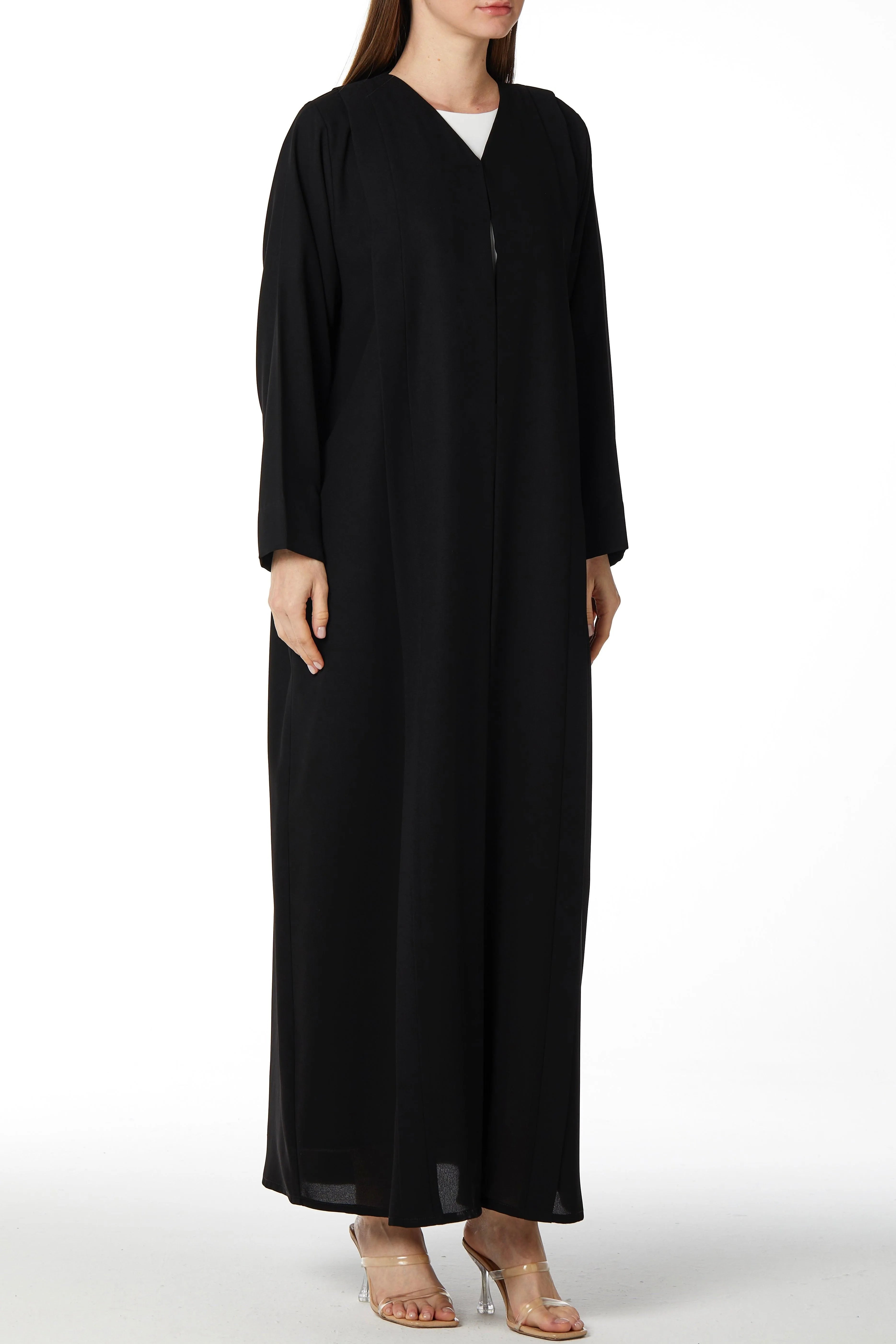 Black Claire Crepe Abaya with Straight Pleats - Posh Abaya