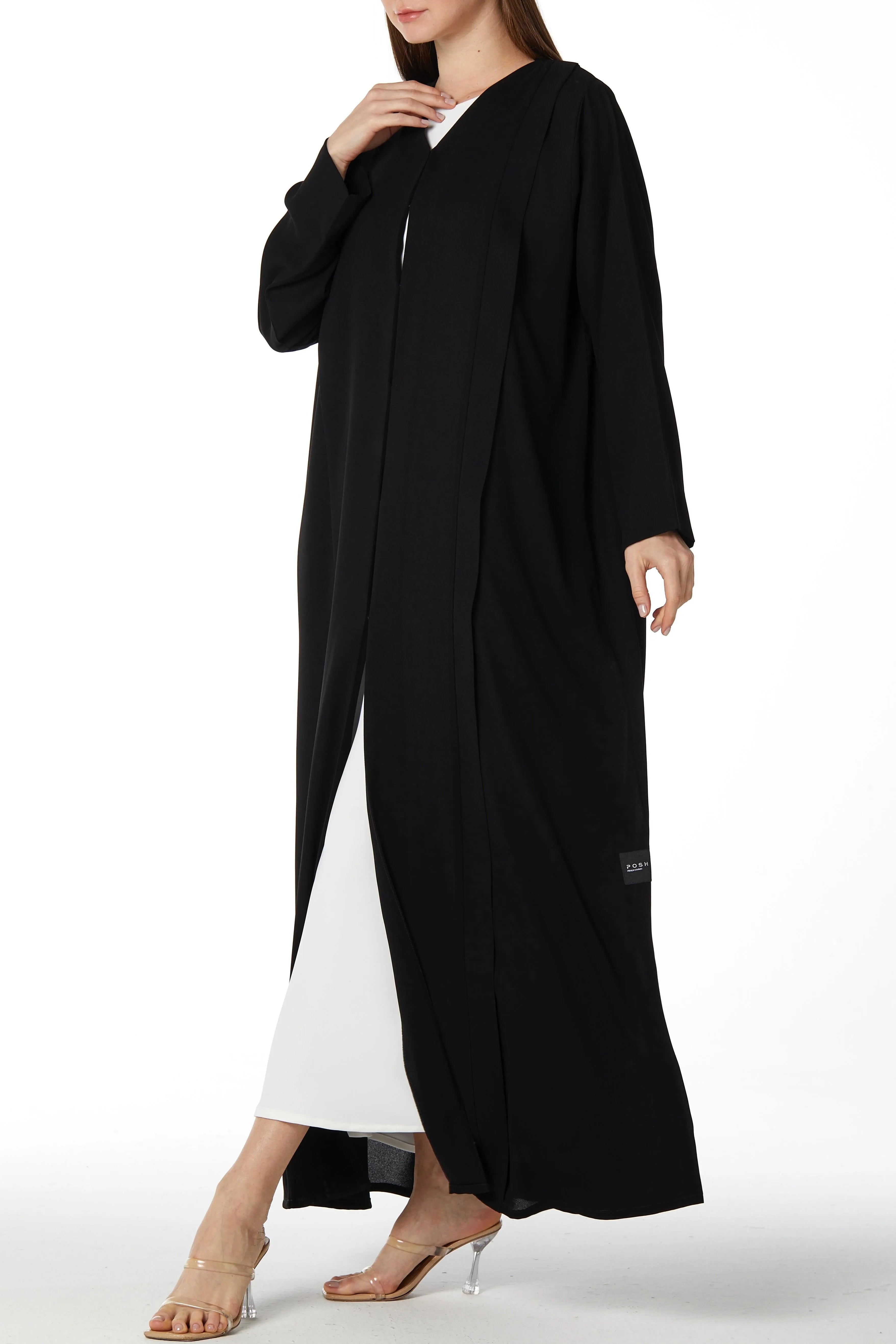 Black Claire Crepe Abaya with Straight Pleats - Posh Abaya