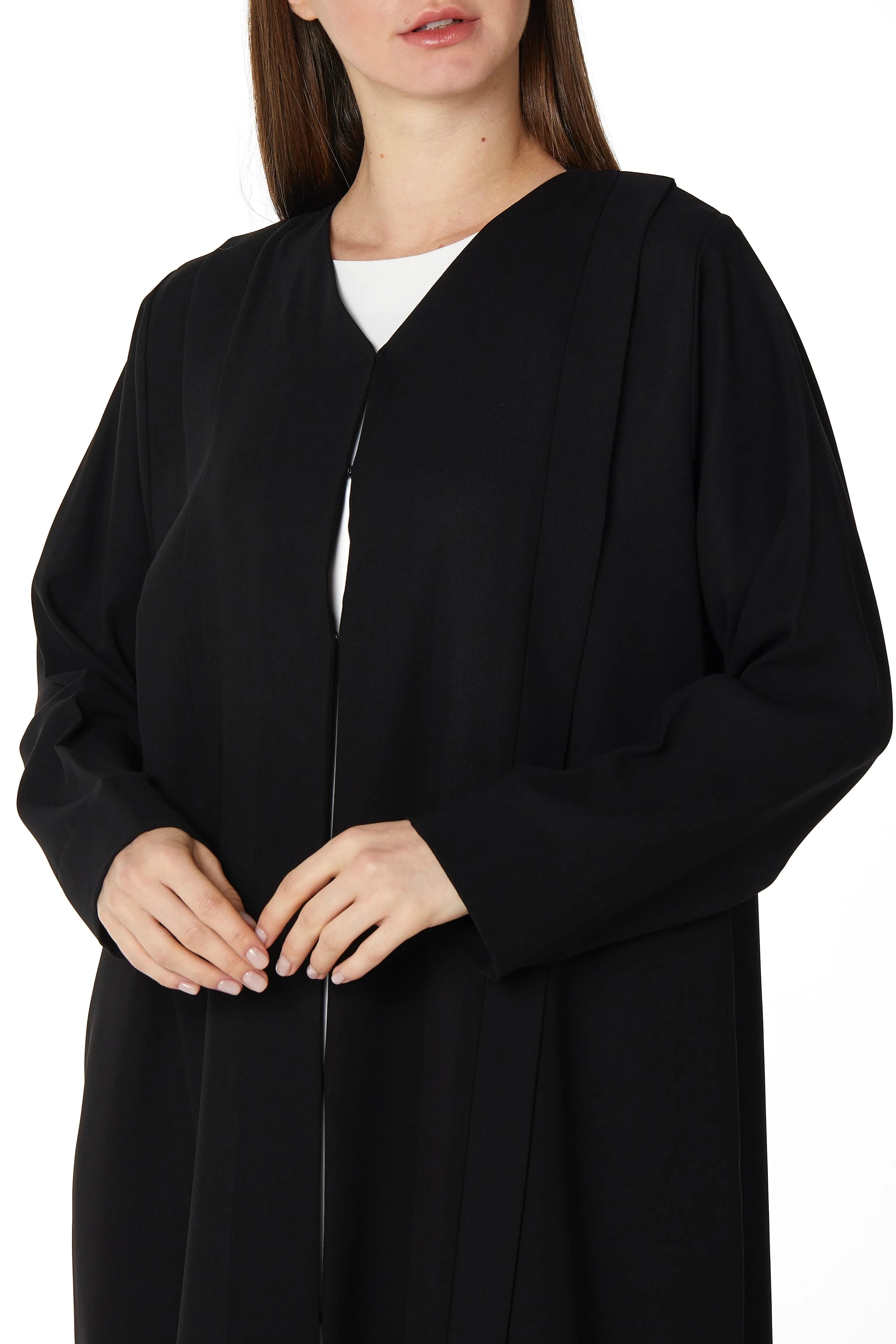 Black Claire Crepe Abaya with Straight Pleats - Posh Abaya