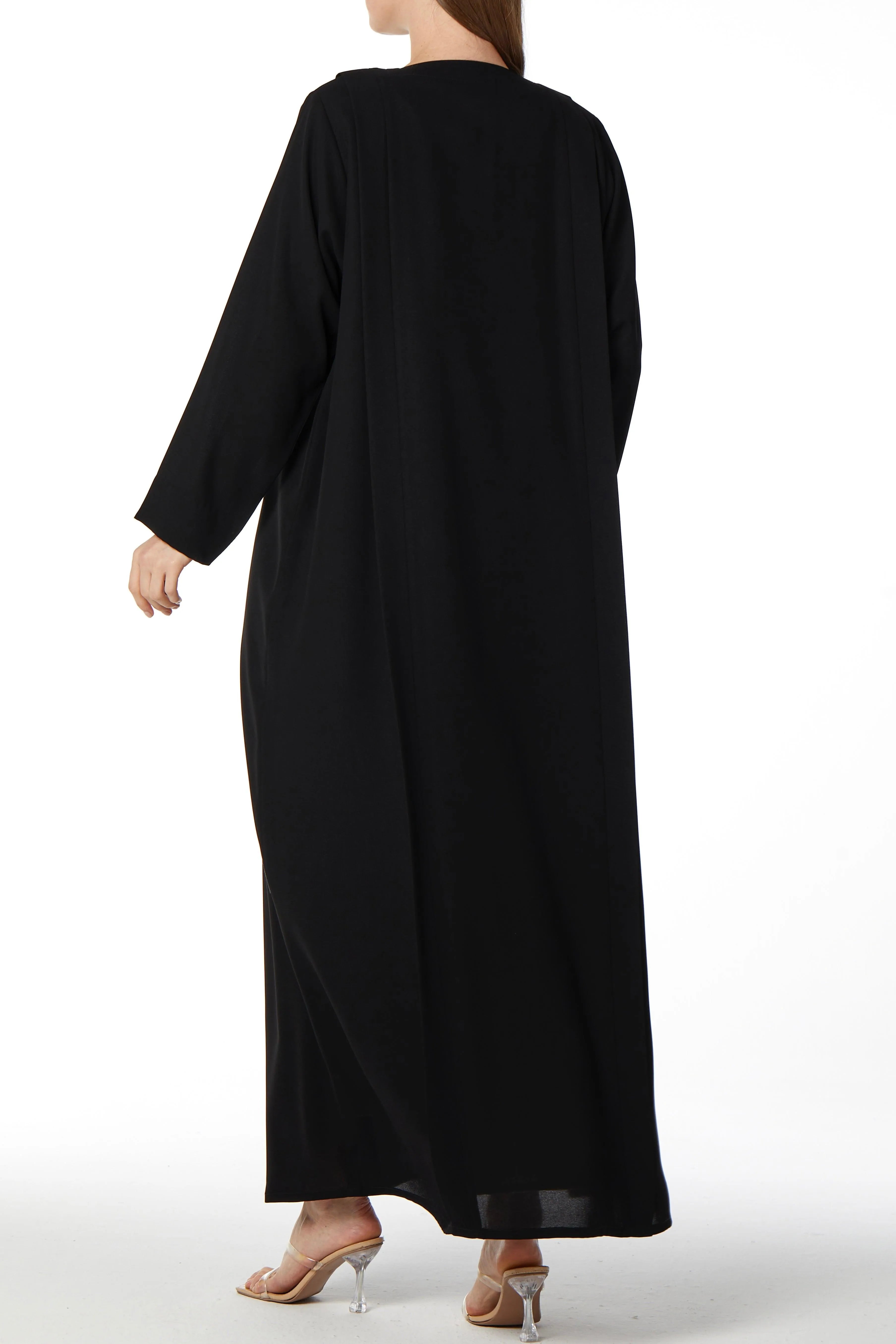 Black Claire Crepe Abaya with Straight Pleats - Posh Abaya