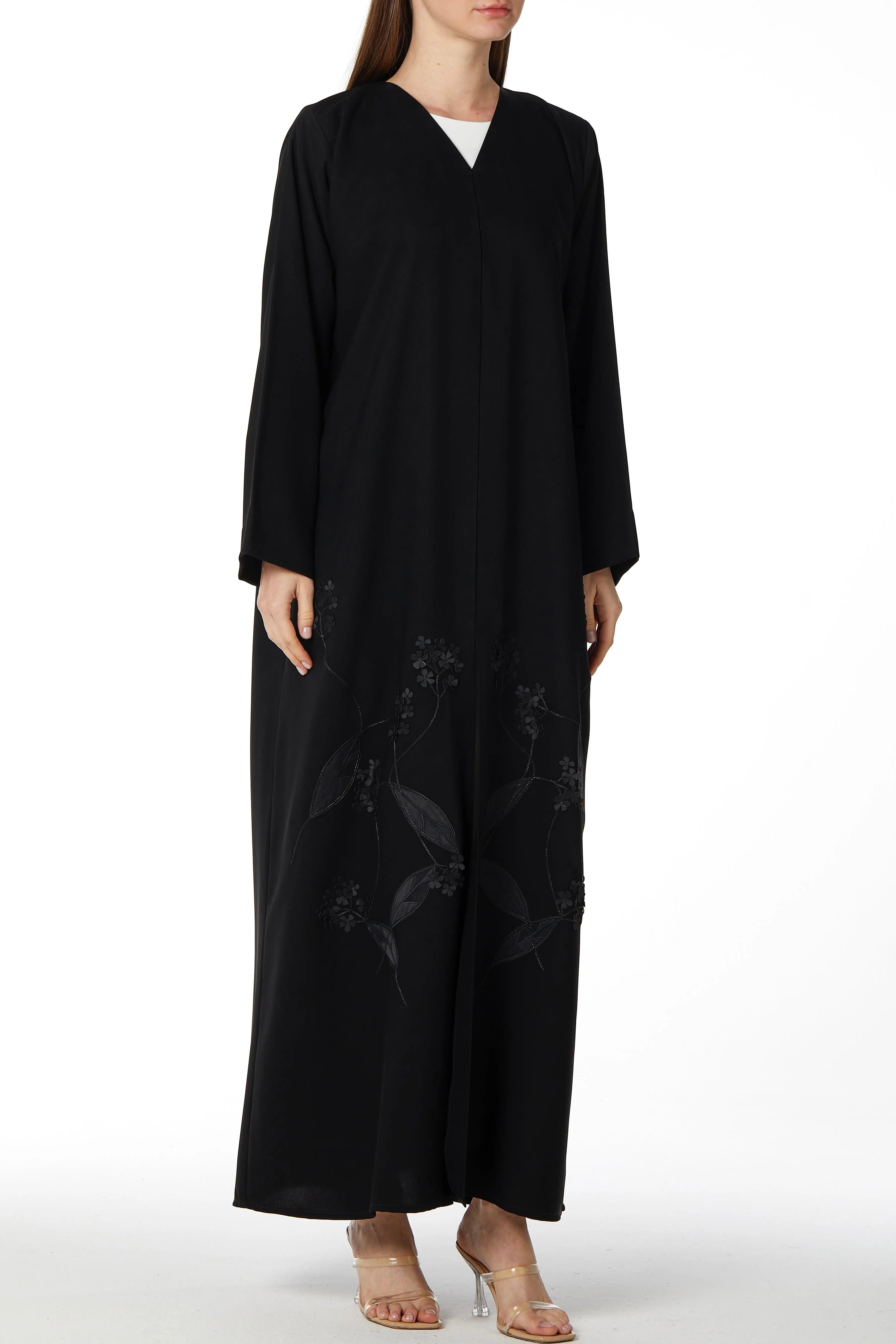 3D Blossom Crepe Black Abaya - Posh Abaya
