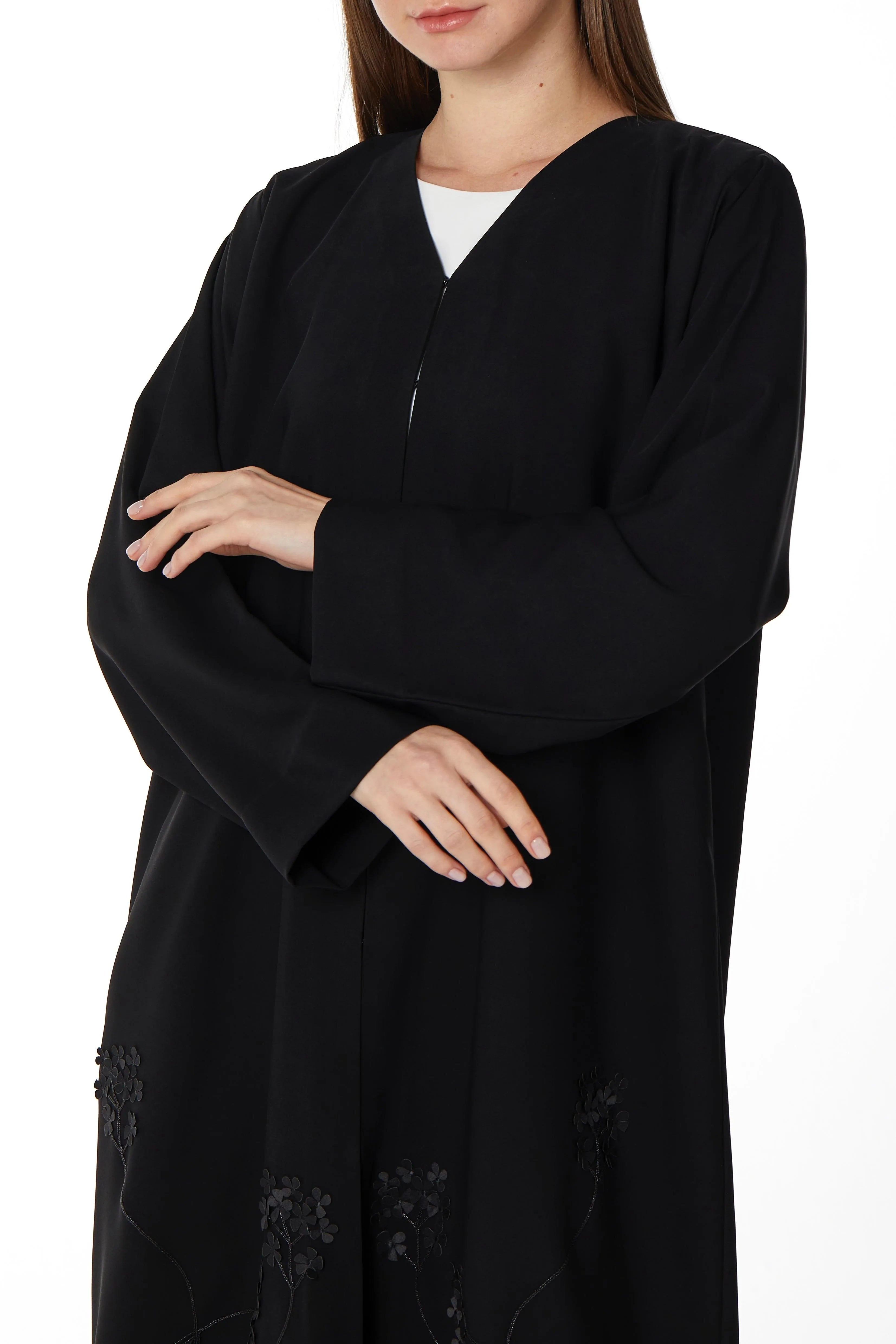 3D Blossom Crepe Black Abaya - Posh Abaya