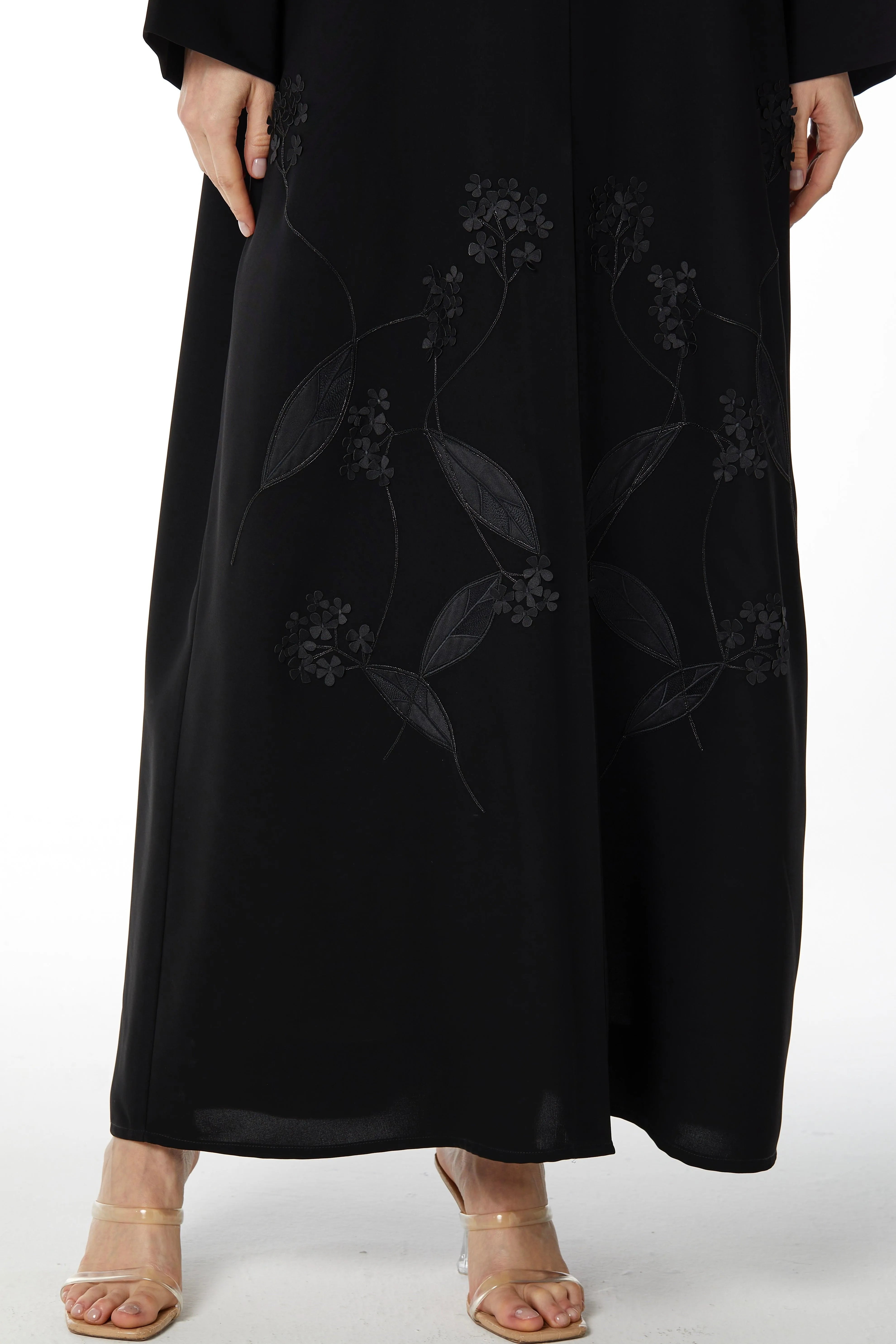 3D Blossom Crepe Black Abaya - Posh Abaya
