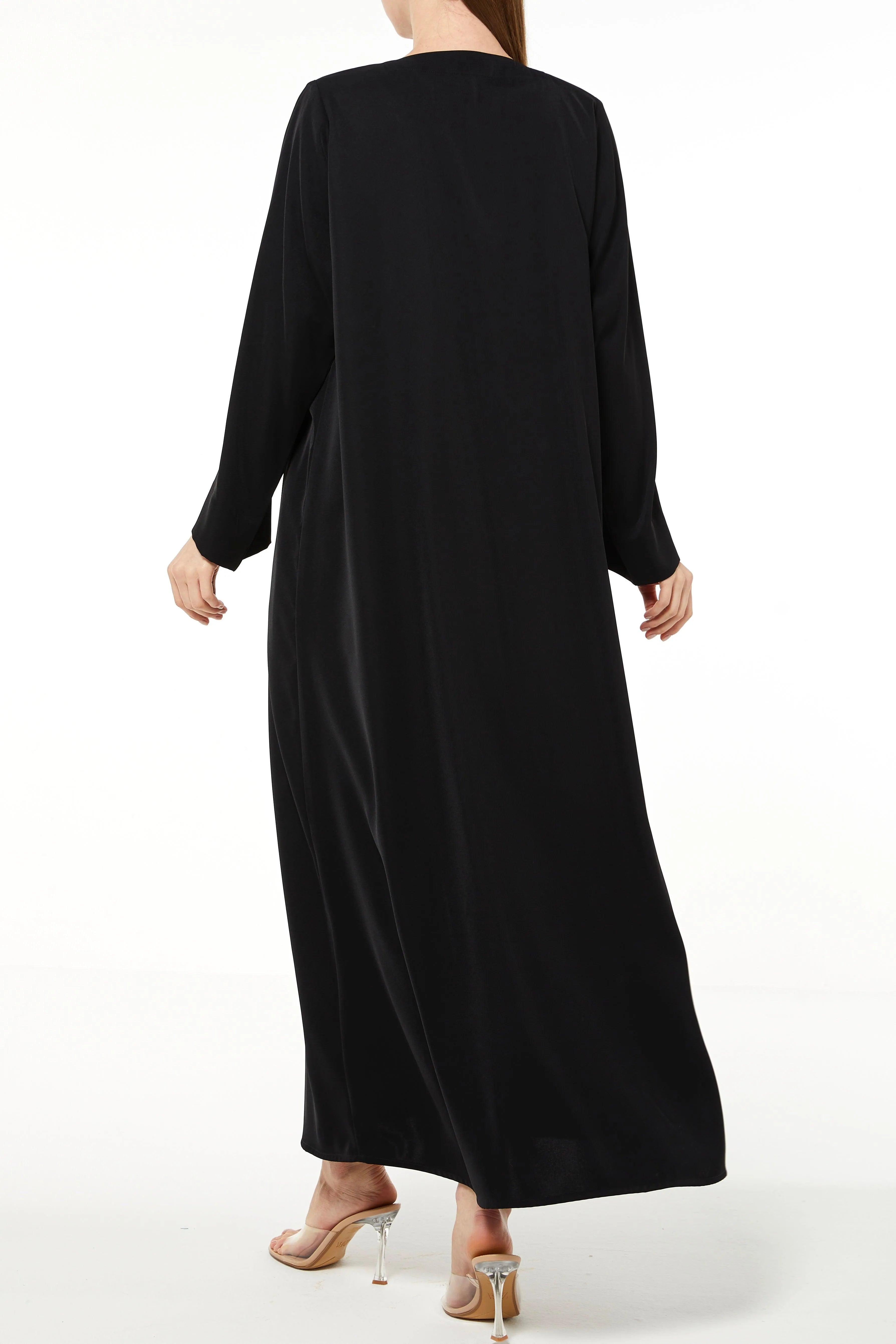 Black Rose Crepe Abaya with Front Floral Embroidery - Posh Abaya