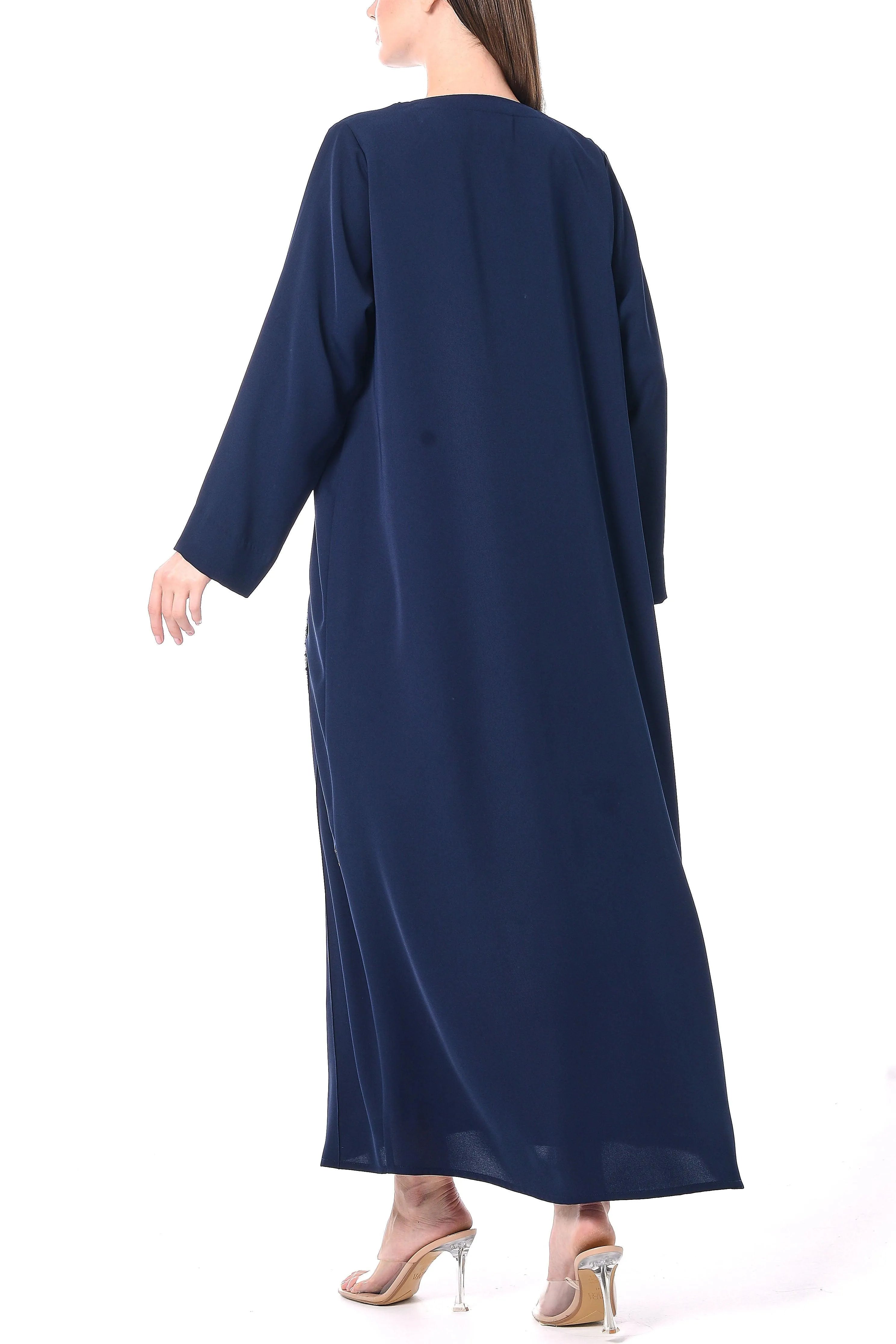 Blue Farah Crepe Abaya with Crystal Bead Embellishments - Posh Abaya