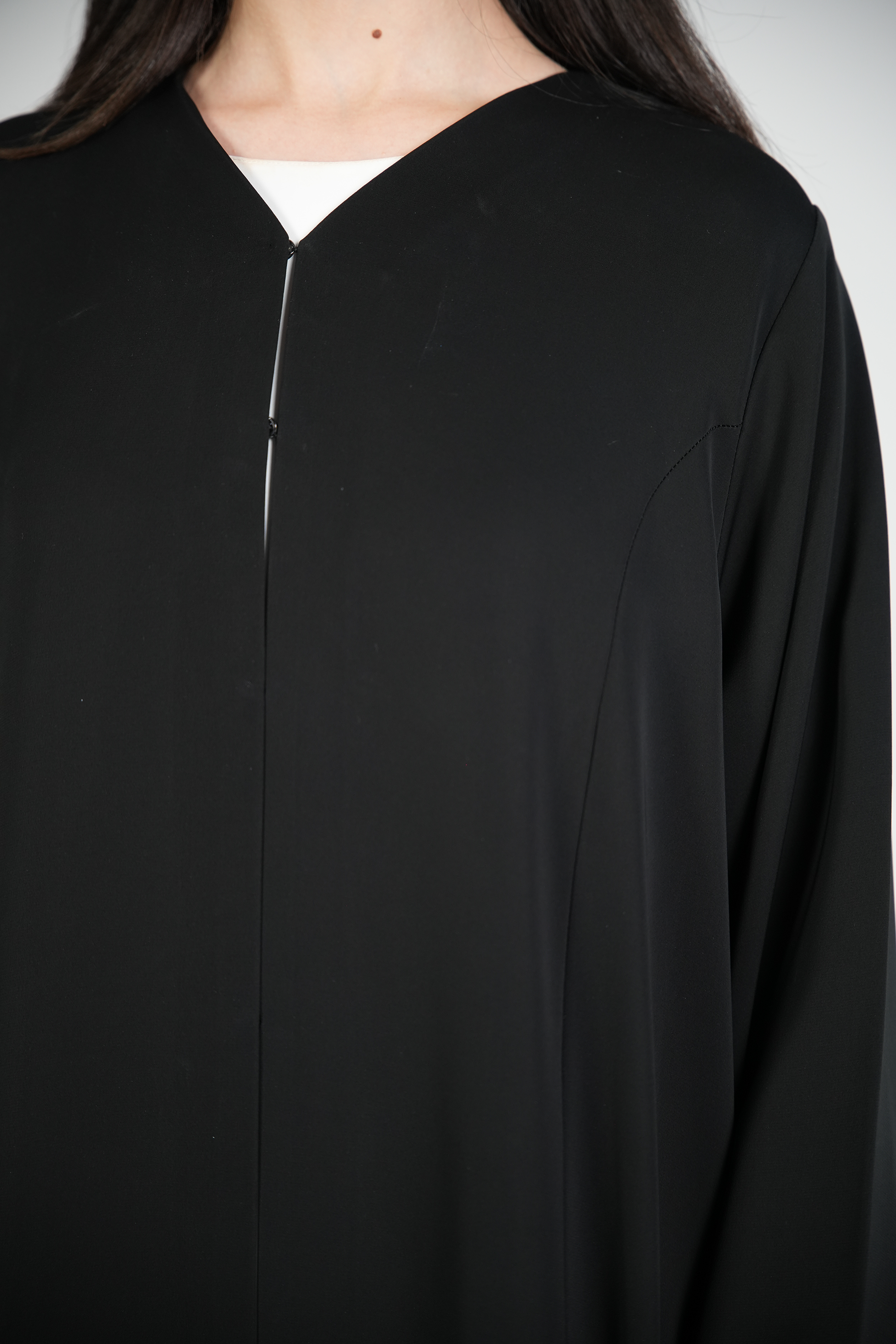 Black Mario Crepe Abaya with Double Layer Sleeves and Contemporary Beadwork - Posh Abaya