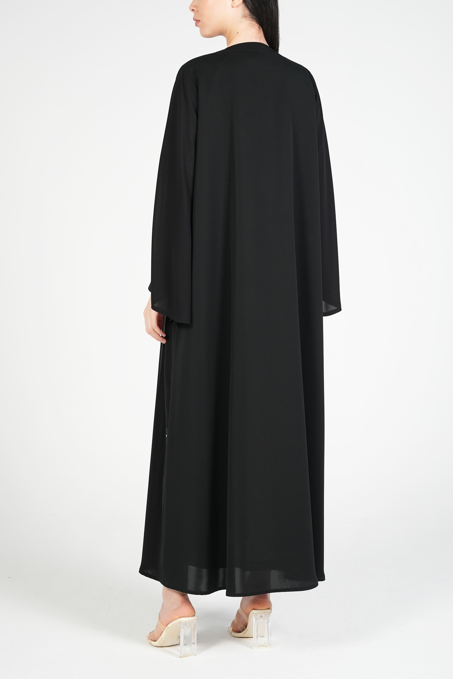 Black Classic Nada Abaya with Ethnic Beadwork Detail - Posh Abaya