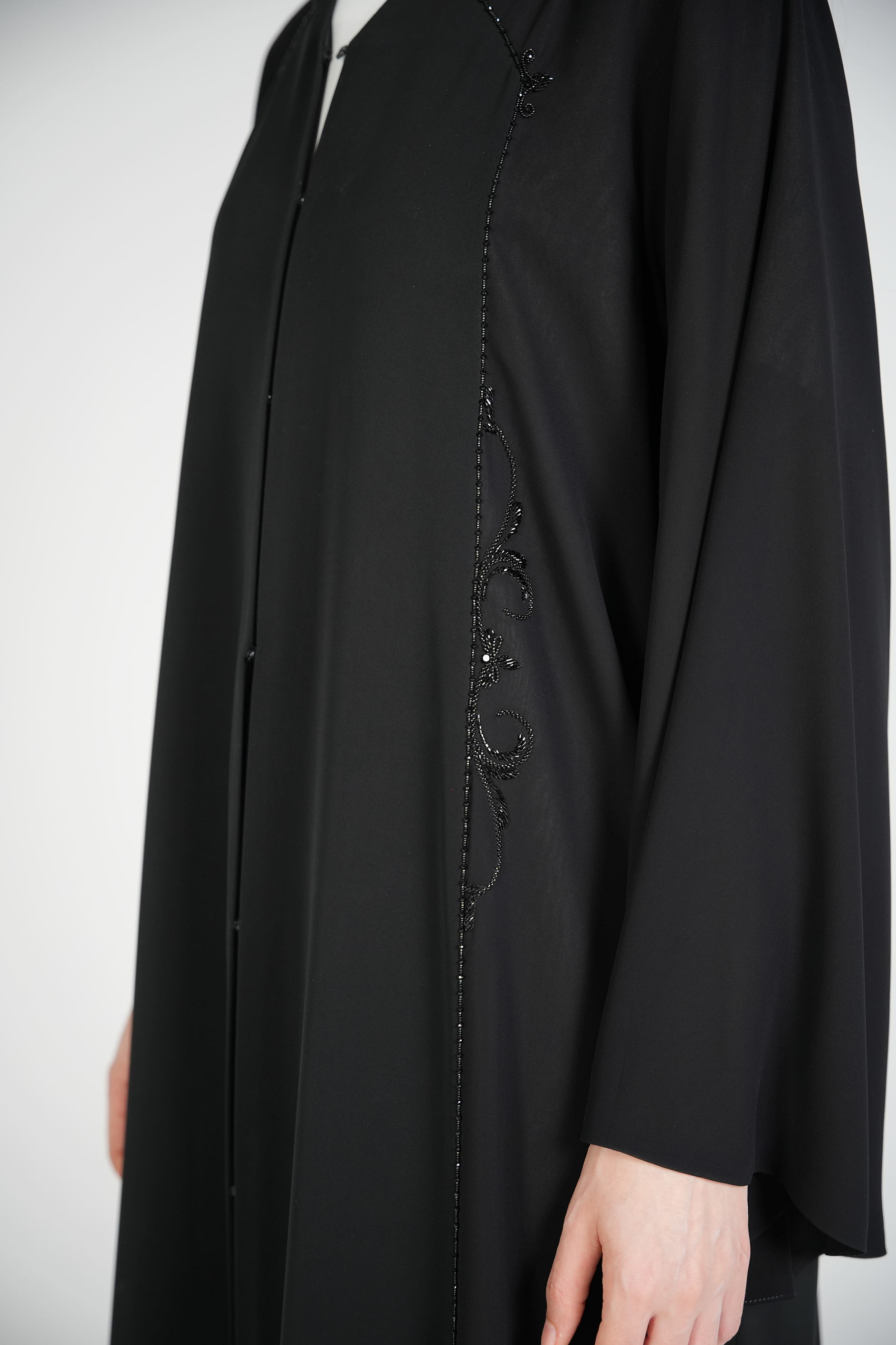 Black Classic Nada Abaya with Ethnic Beadwork Detail - Posh Abaya
