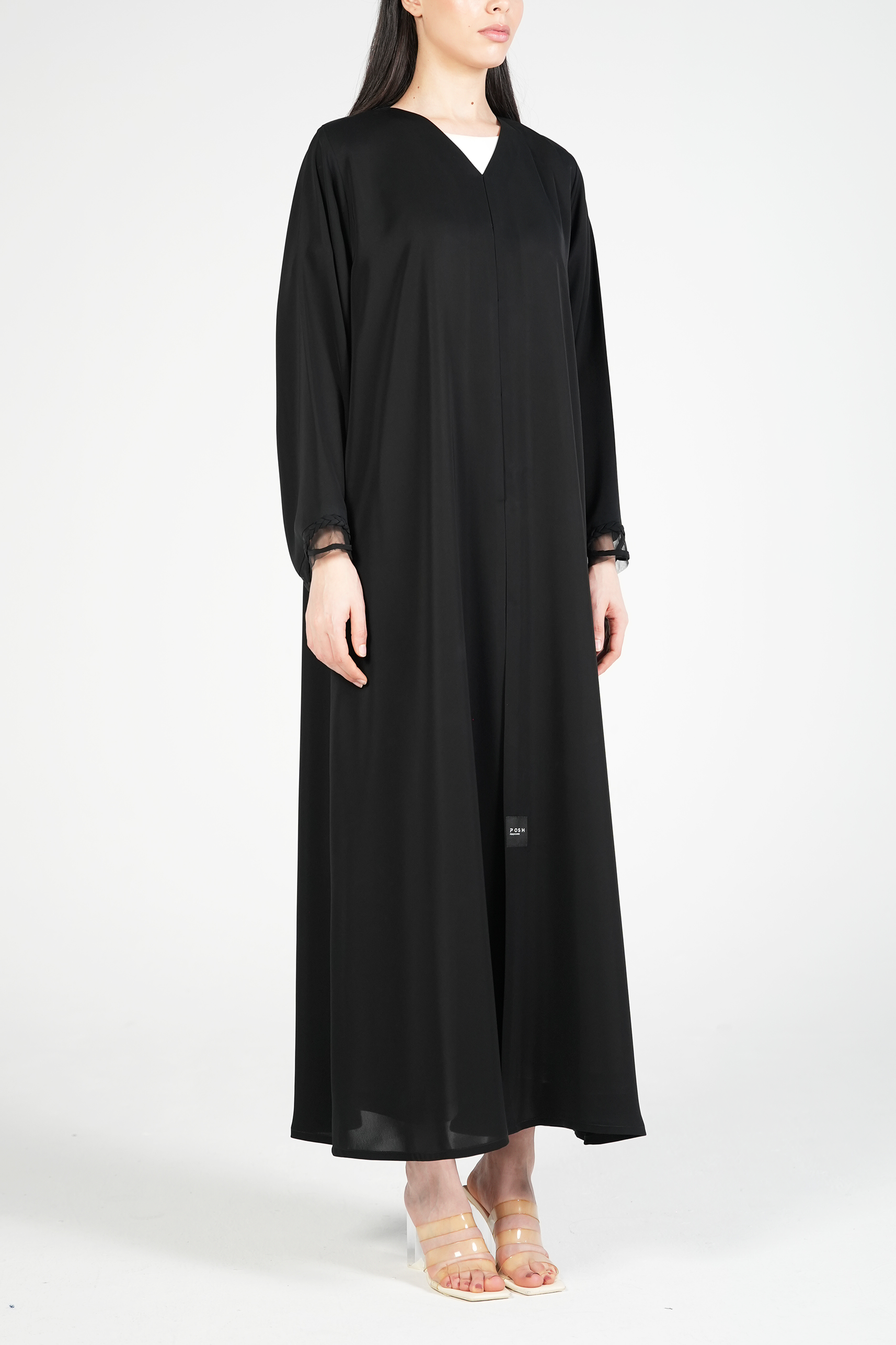 Black Mario Crepe Abaya with Dreadlock Design on Sleeves - Posh Abaya