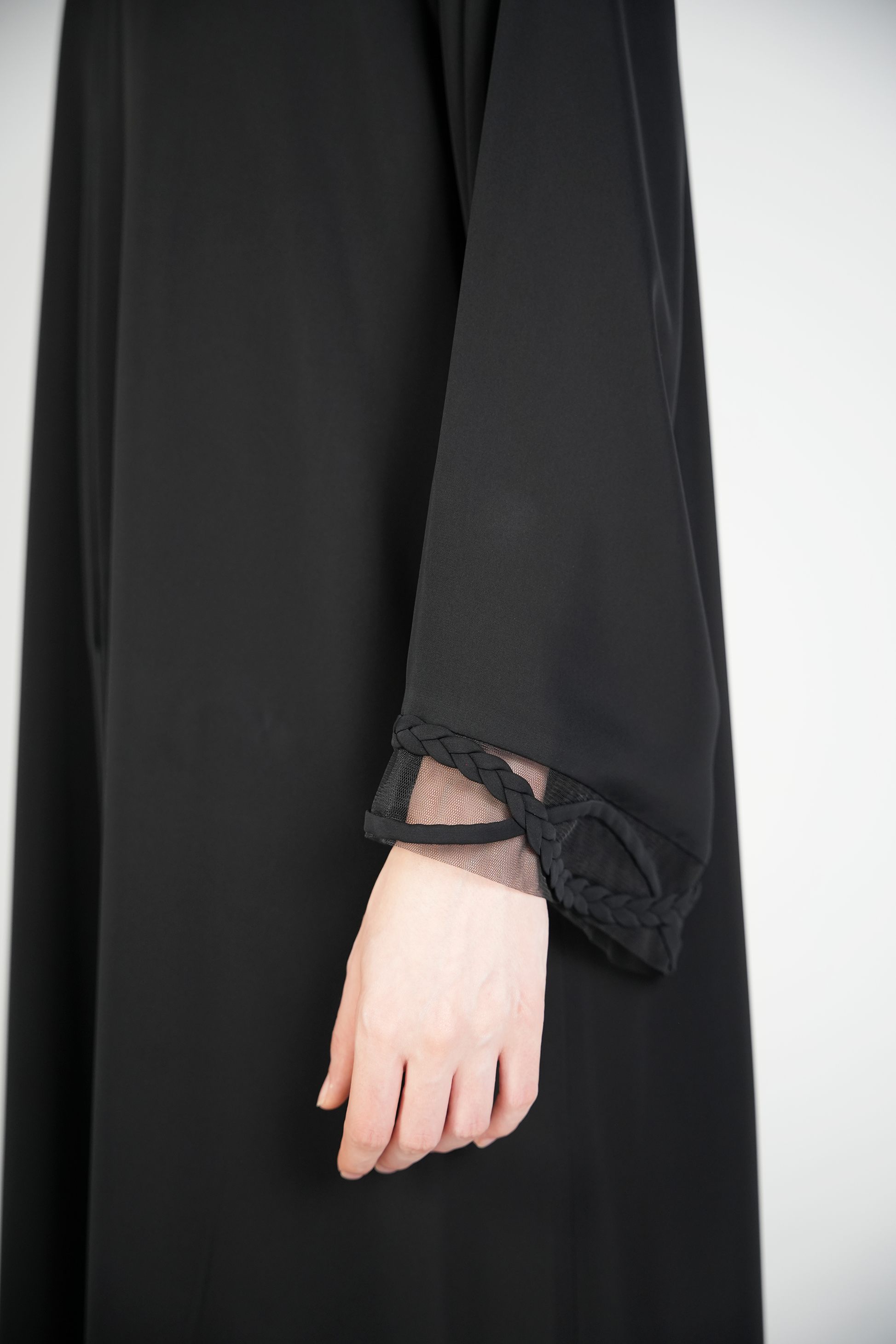 Black Mario Crepe Abaya with Dreadlock Design on Sleeves - Posh Abaya