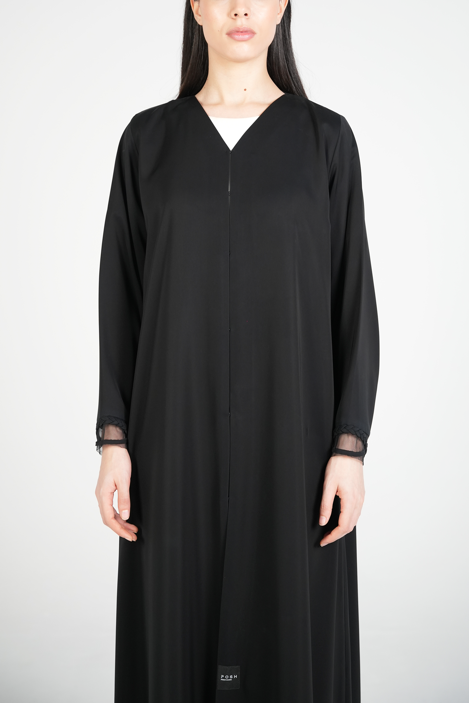 Black Mario Crepe Abaya with Dreadlock Design on Sleeves - Posh Abaya