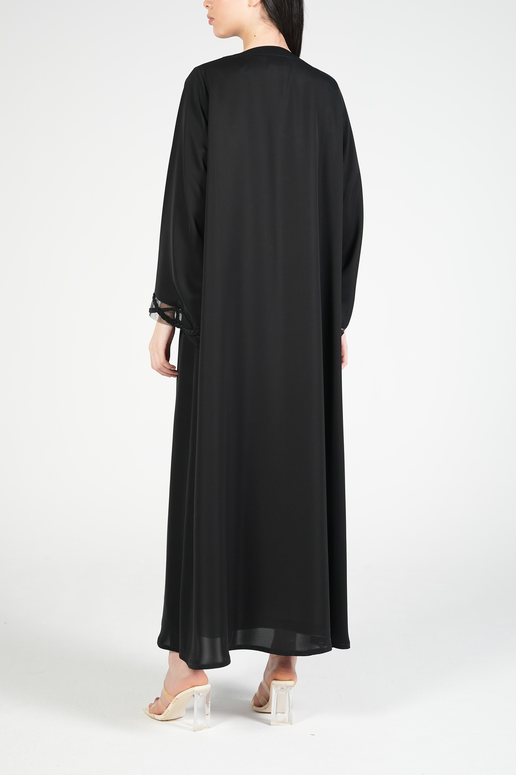 Black Mario Crepe Abaya with Dreadlock Design on Sleeves - Posh Abaya