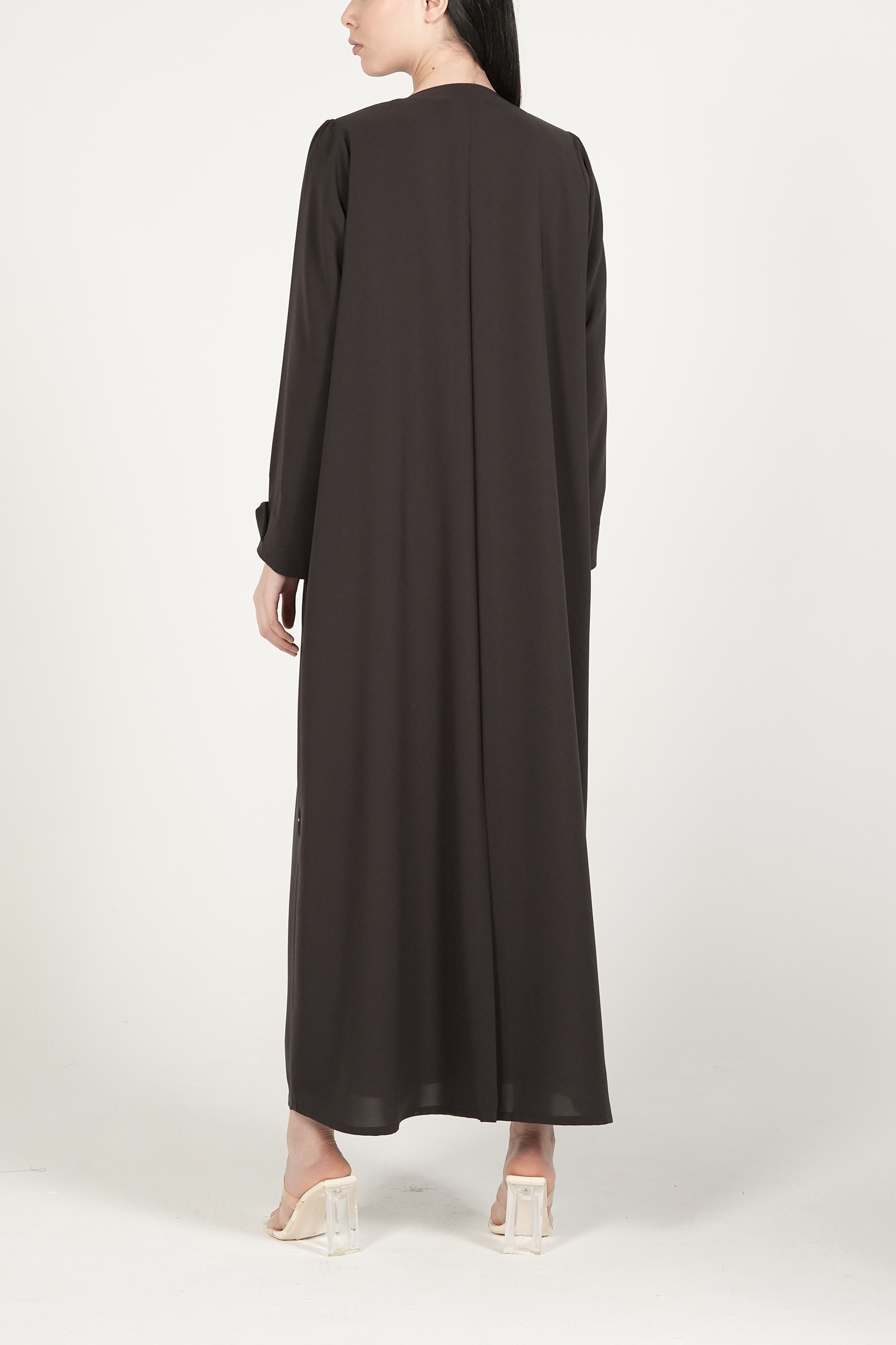 Brown Nova Crepe Abaya with Appliqué Bow Details on Sleeves - Posh Abaya