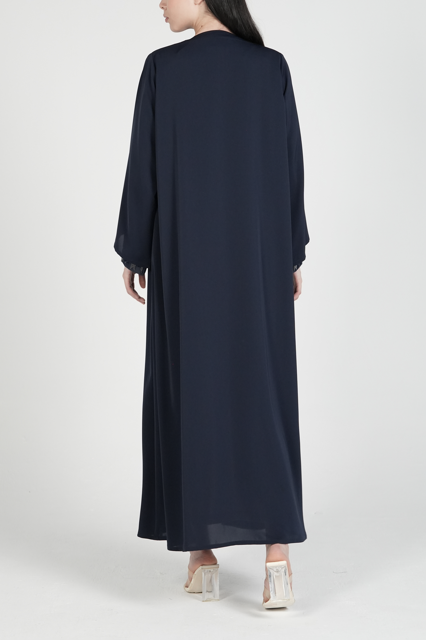 Blue Mario Crepe Abaya with Double Layer Sleeves and Contemporary Beadwork - Posh Abaya