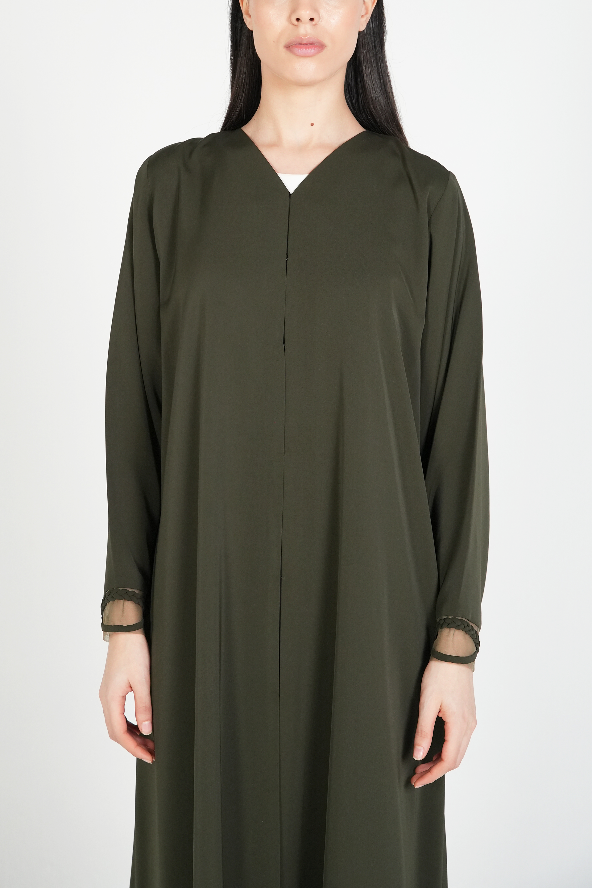 Green Mario Crepe Abaya with Dreadlock Design on Sleeves - Posh Abaya