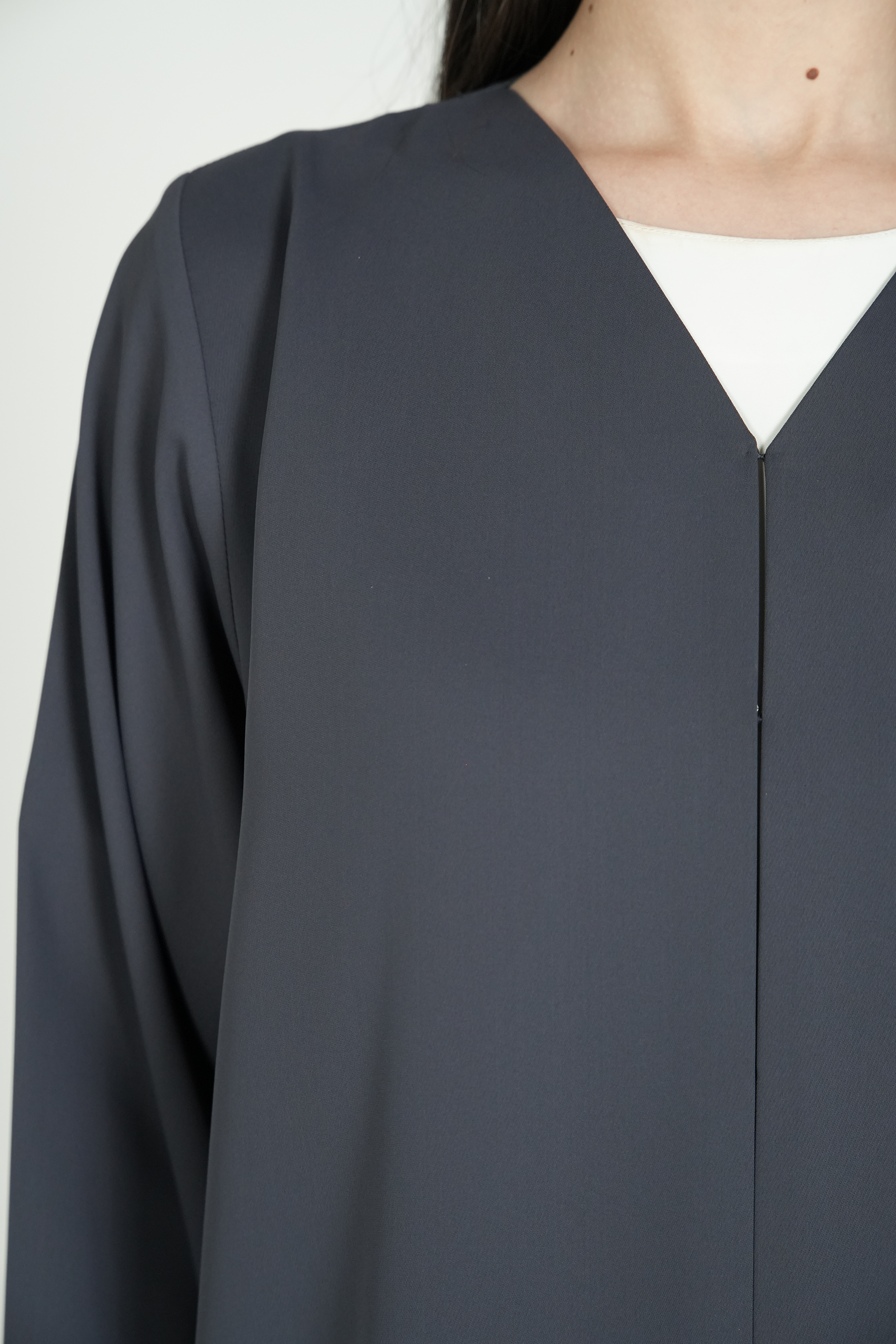 Grey Amara Crepe Abaya with Self-Color Beadwork on Front and Sleeve - Posh Abaya