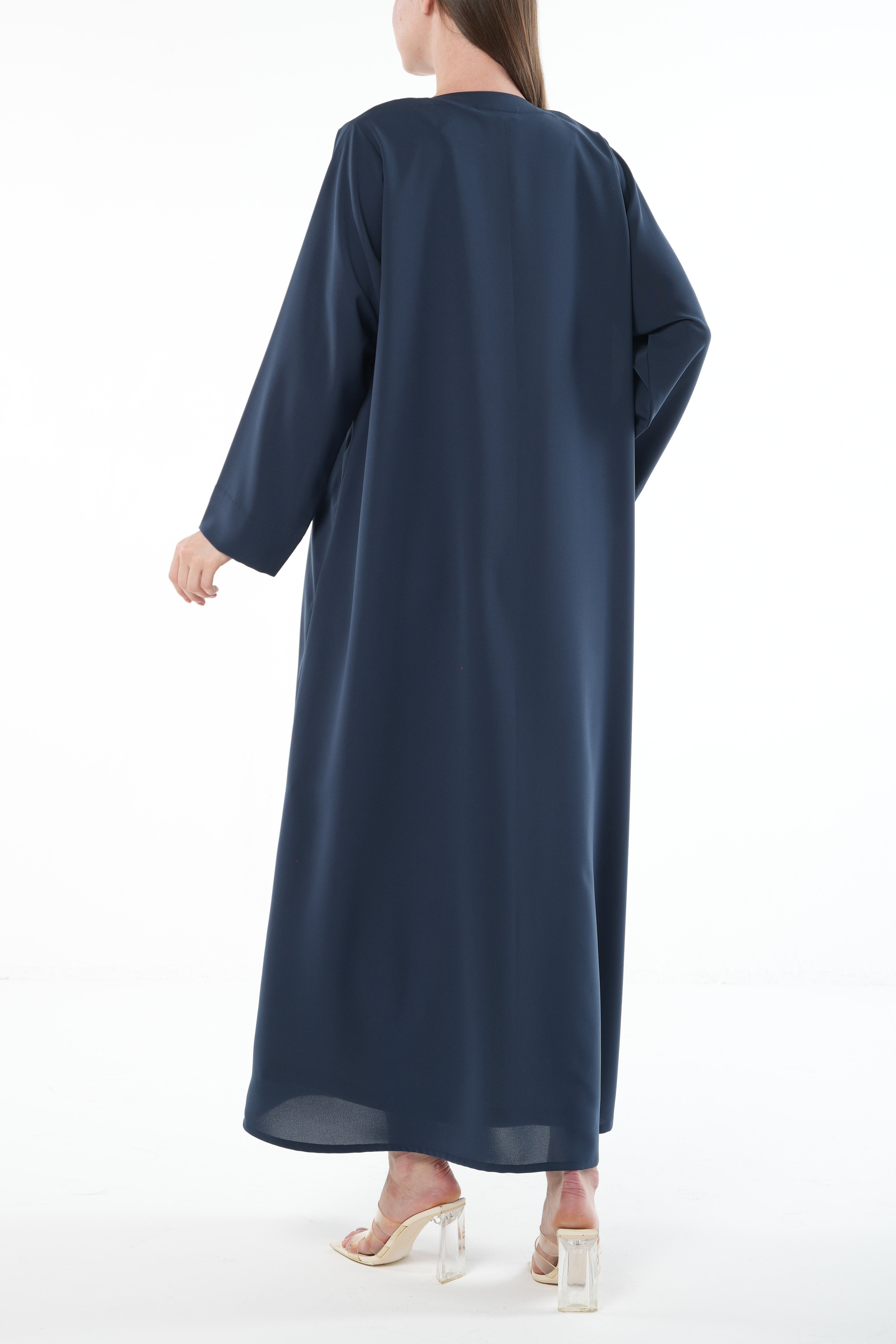Blue Nova Crepe Abaya with Curved Overlap and Pleat Detail - Posh Abaya
