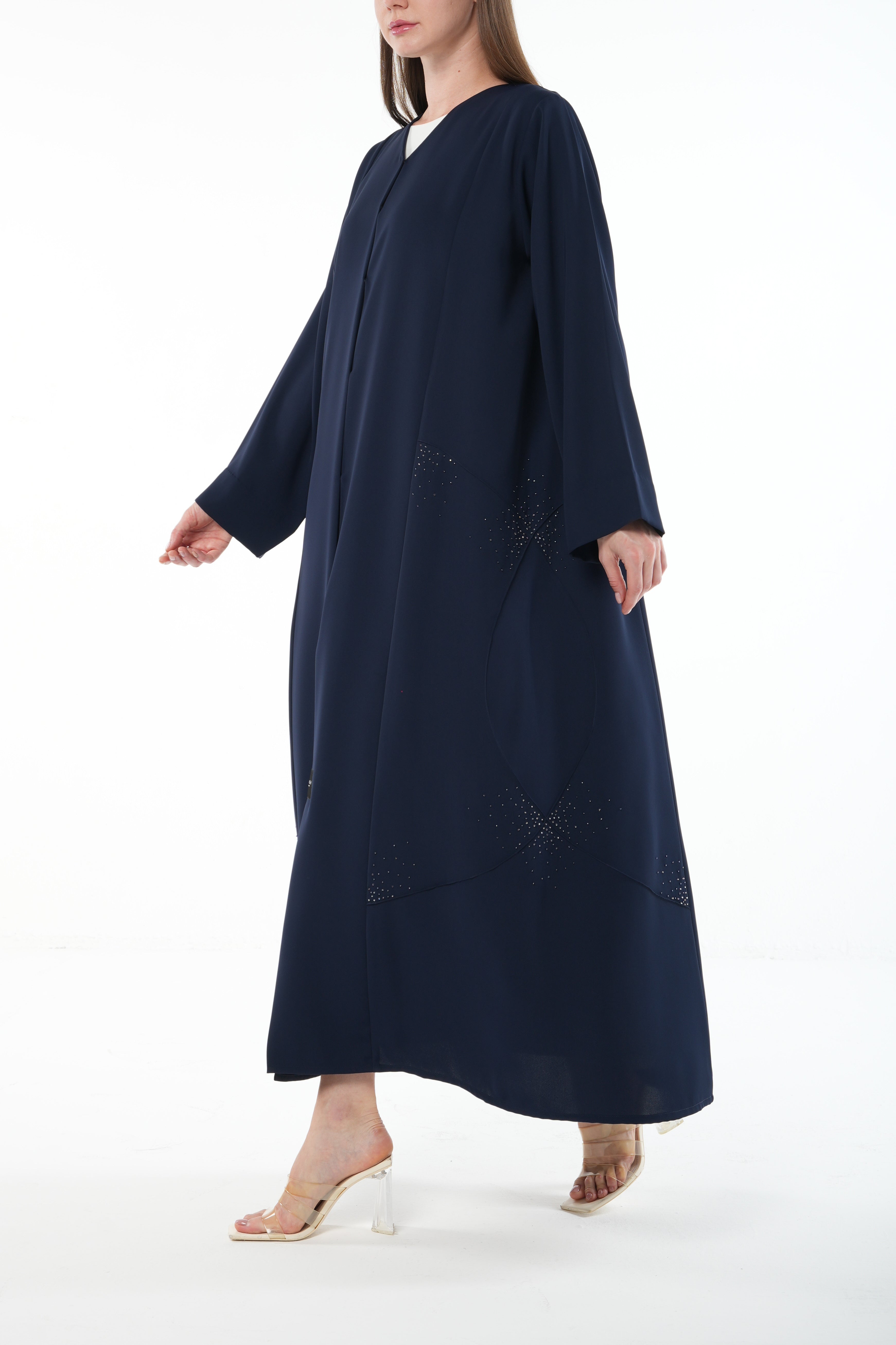 Blue Lavender Crepe Abaya with Side Bead Line and Hand Embellishment - Posh Abaya