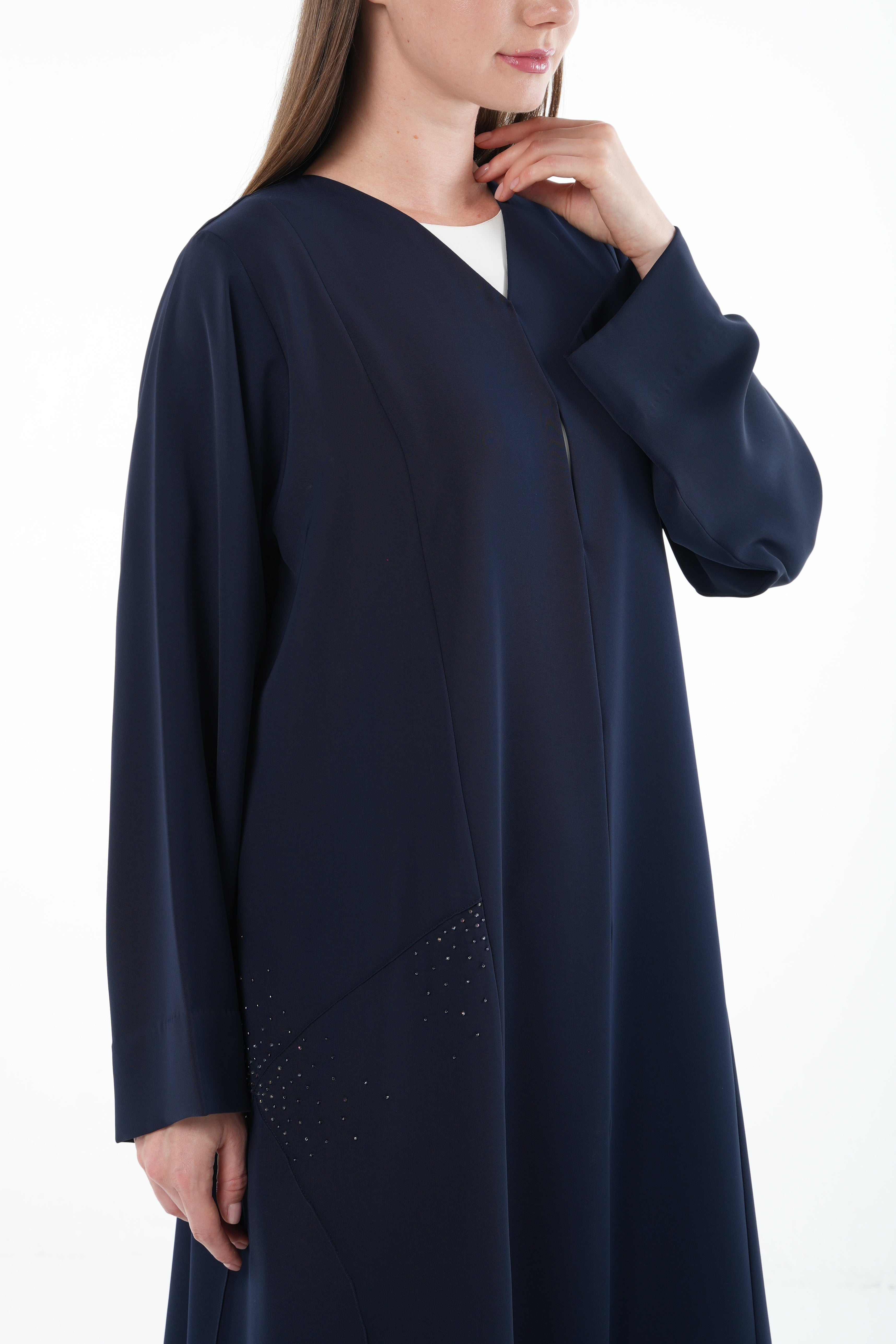 Blue Lavender Crepe Abaya with Side Bead Line and Hand Embellishment - Posh Abaya