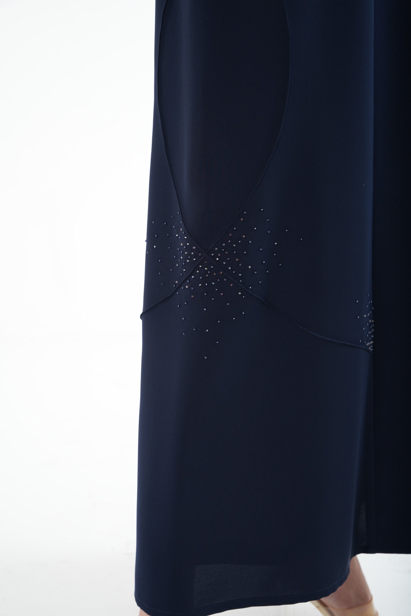 Blue Lavender Crepe Abaya with Side Bead Line and Hand Embellishment - Posh Abaya