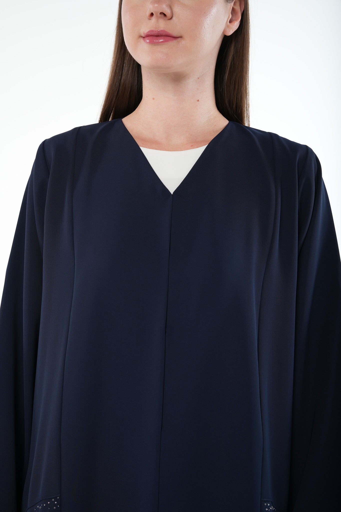 Blue Lavender Crepe Abaya with Side Bead Line and Hand Embellishment - Posh Abaya