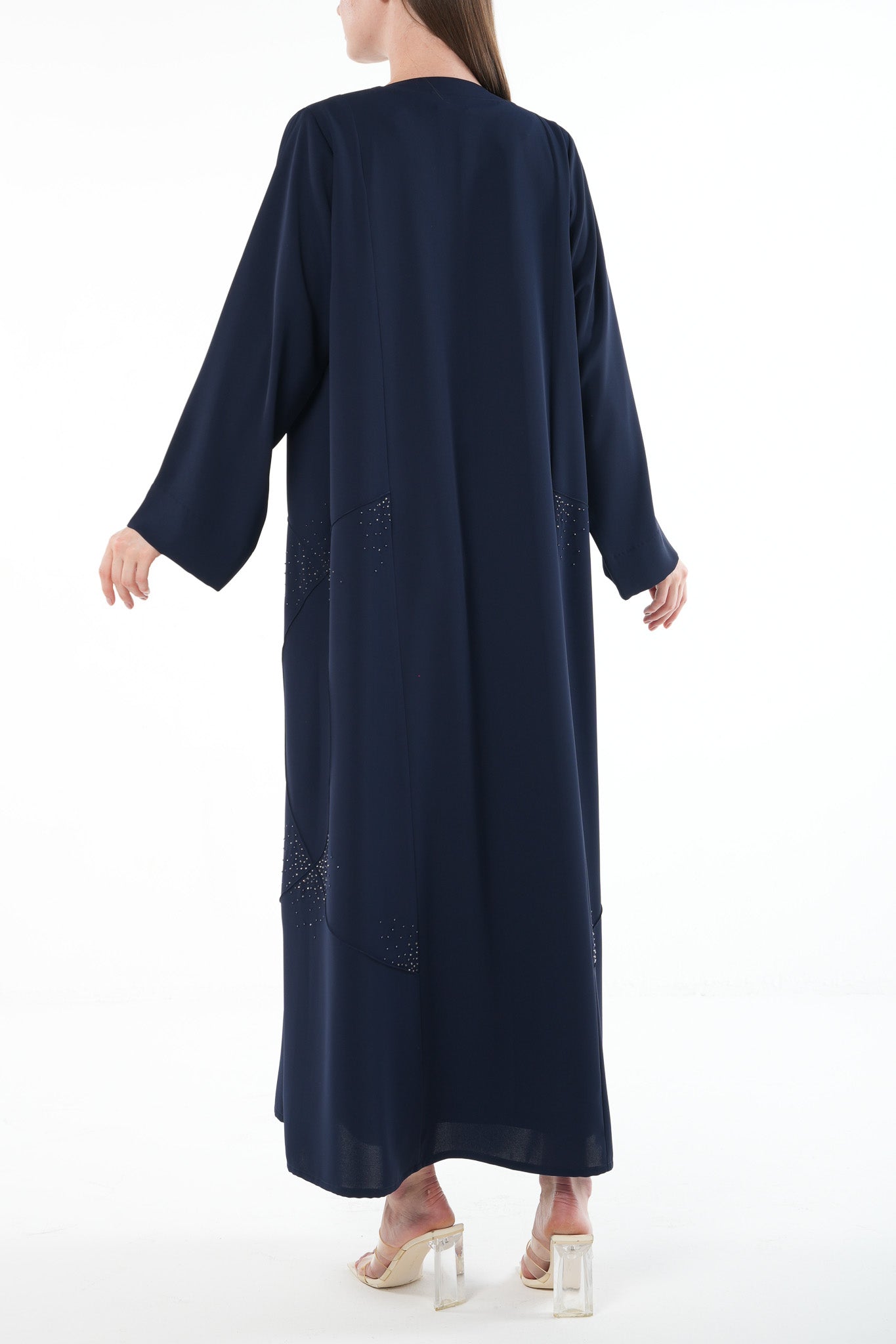 Blue Lavender Crepe Abaya with Side Bead Line and Hand Embellishment - Posh Abaya