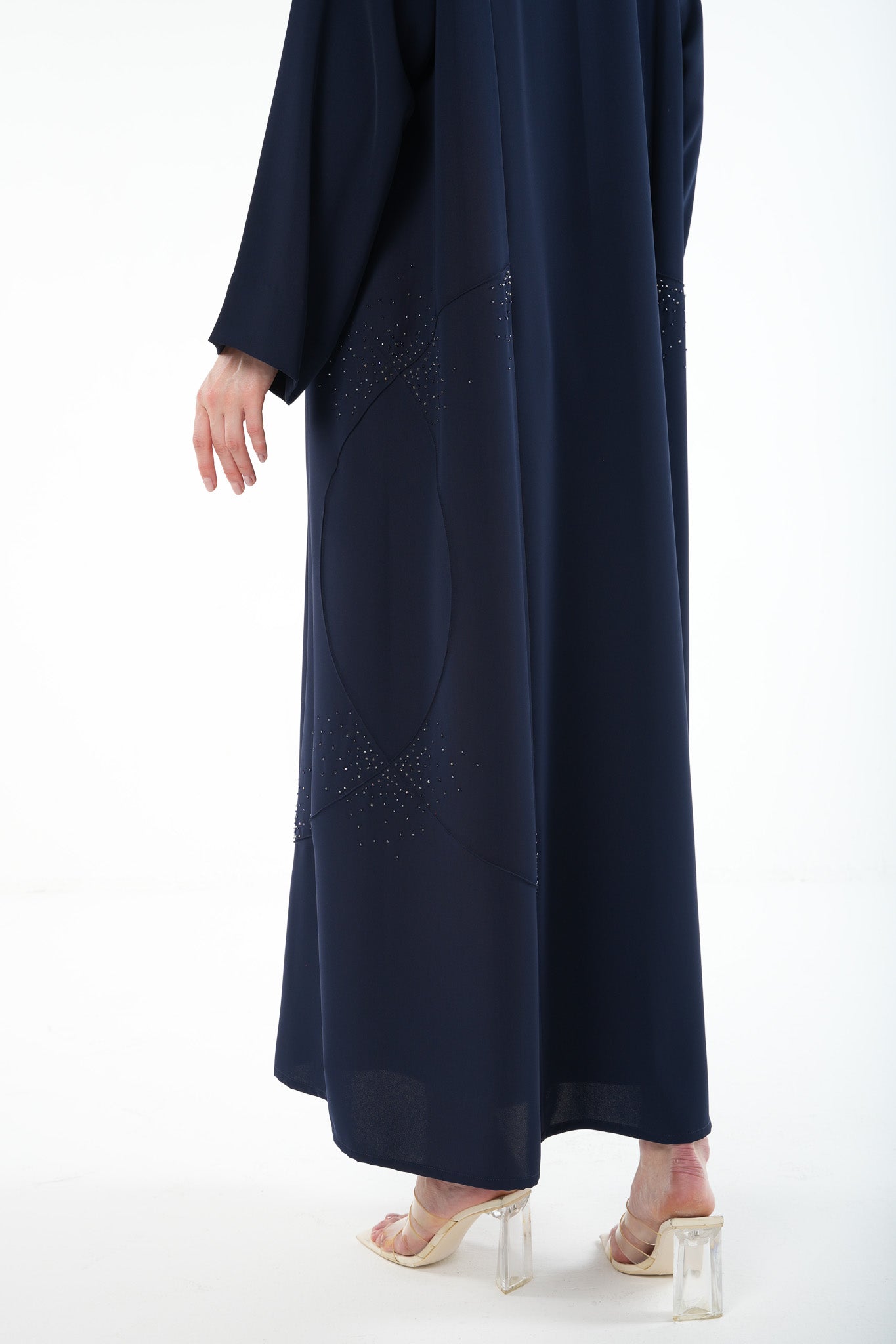 Blue Lavender Crepe Abaya with Side Bead Line and Hand Embellishment - Posh Abaya