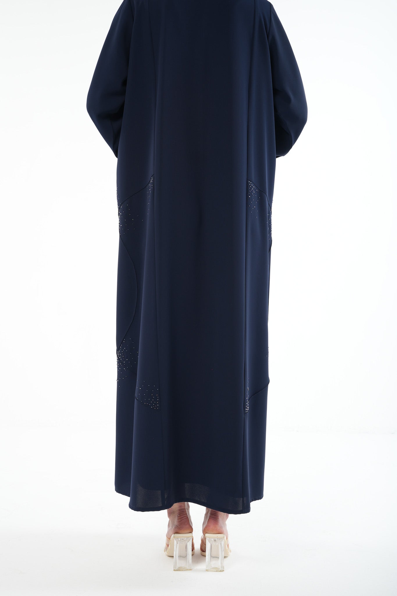 Blue Lavender Crepe Abaya with Side Bead Line and Hand Embellishment - Posh Abaya