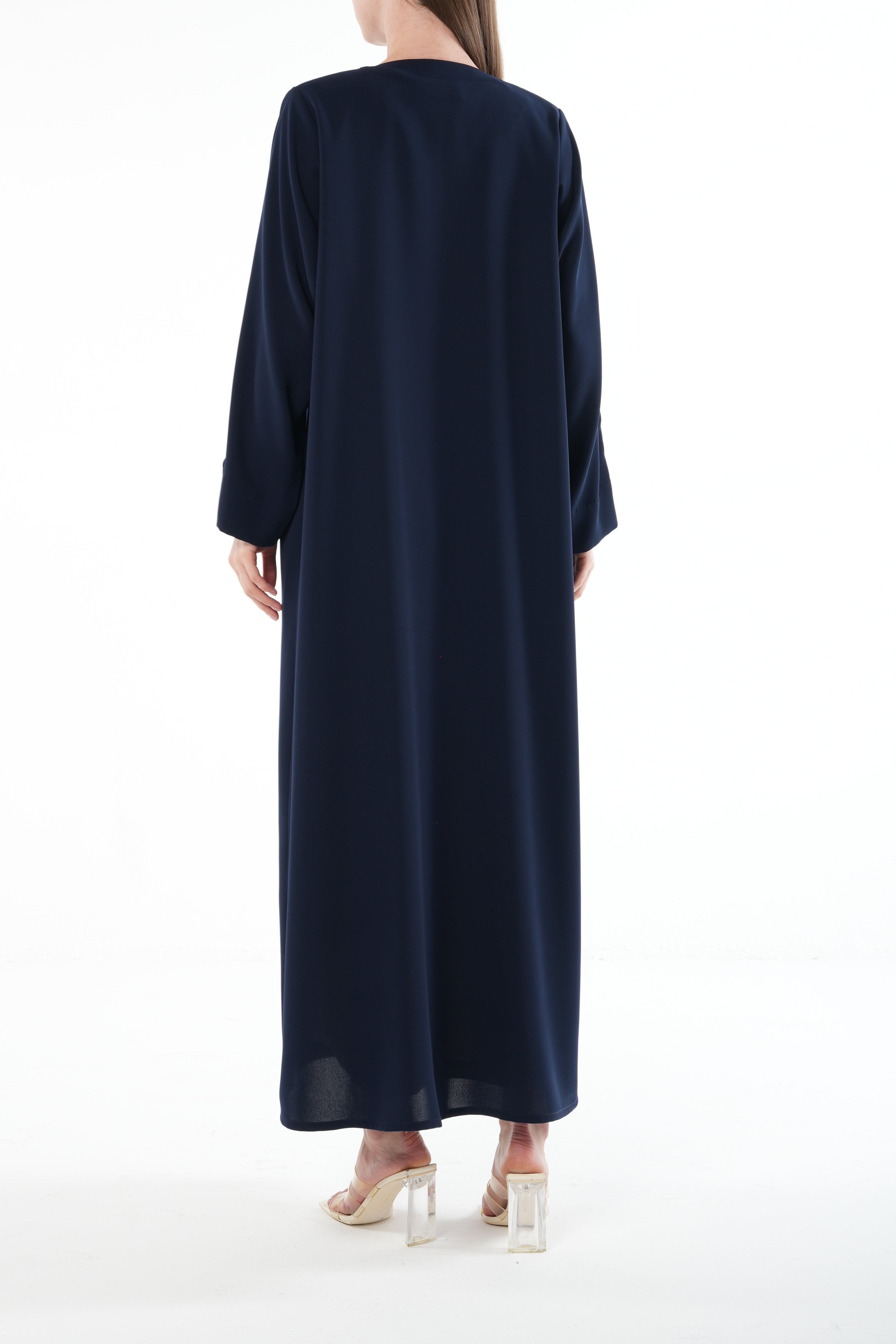Blue Wave Crepe Abaya with Overlap and Leaf Embellishment - Posh Abaya