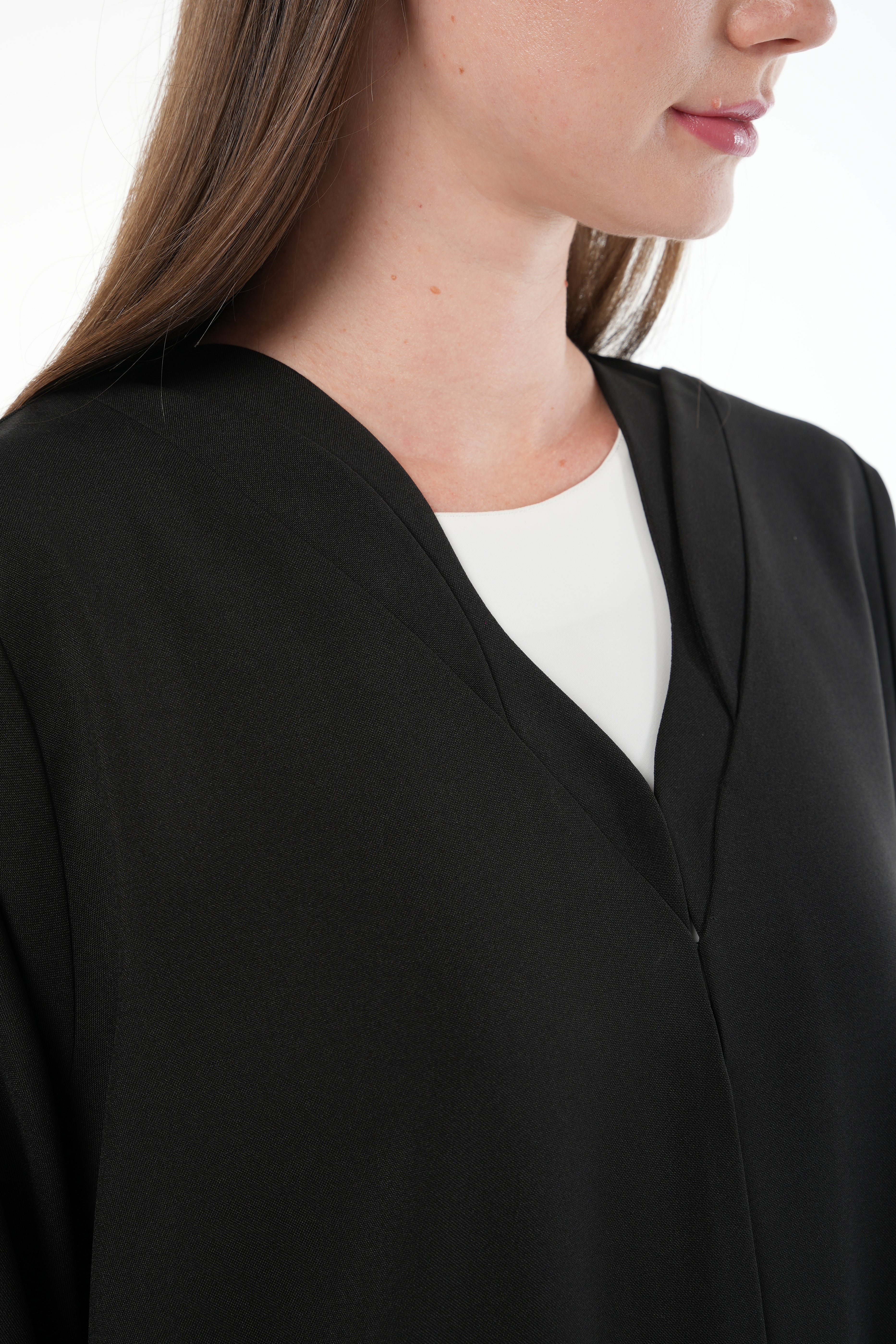 Black Kadi Abaya with Sleeve Embroidery and Organza Insert - Posh Abaya