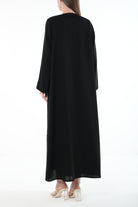 Black Farasha Crepe Abaya with Front Floral Linear Embroidery - Posh Abaya