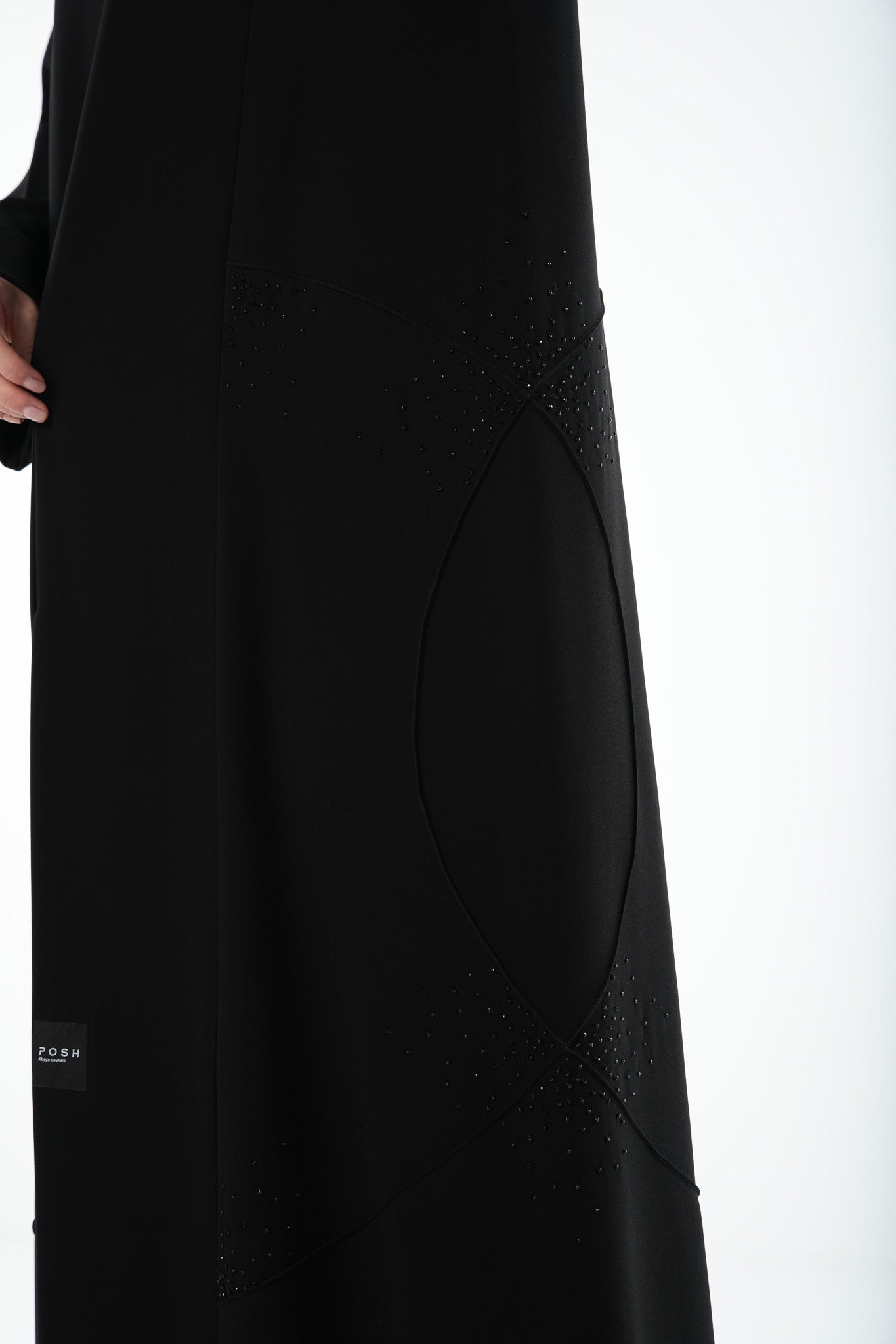 Black Naya Crepe Abaya with Side Bead Line and Hand Embellishment - Posh Abaya