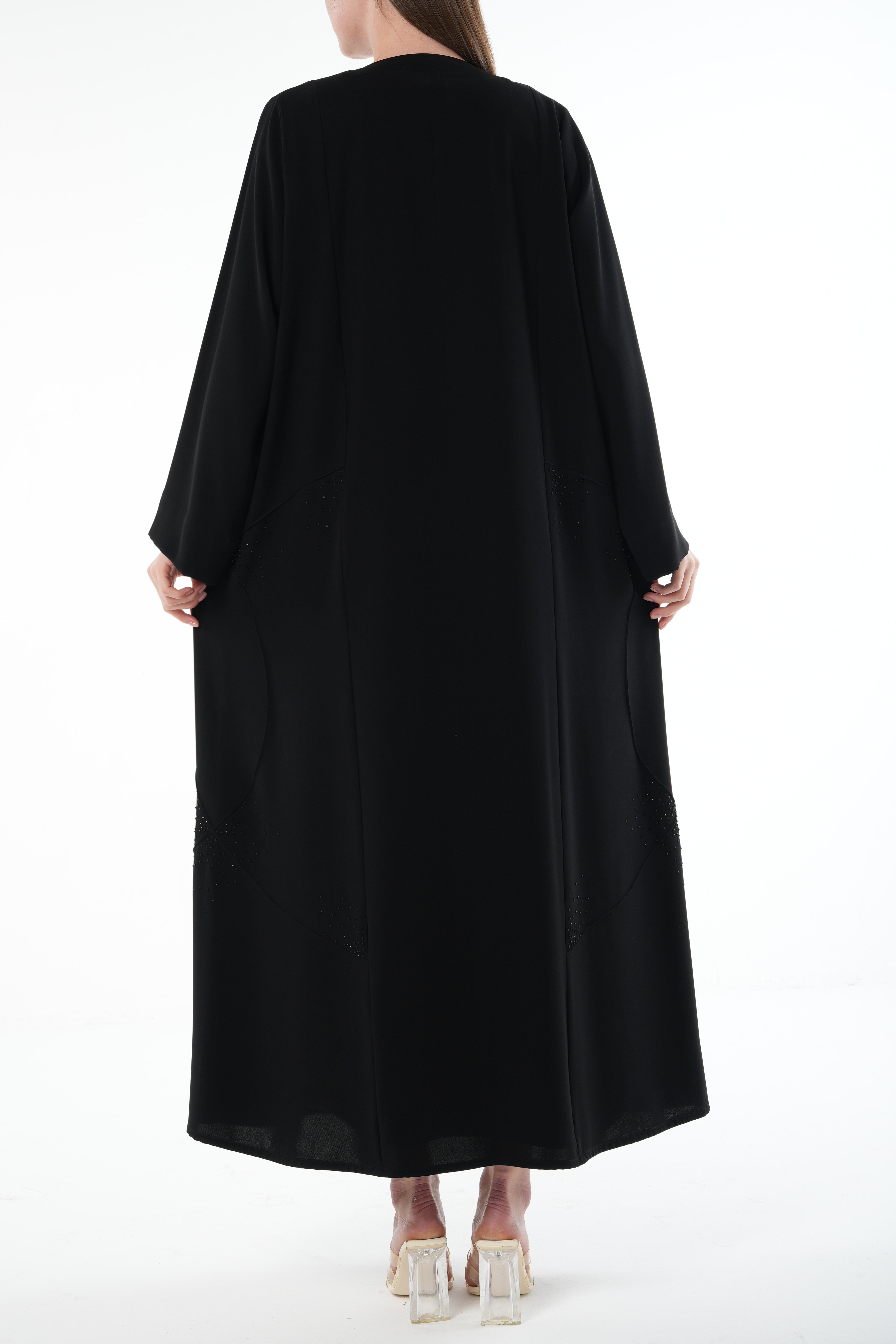 Black Naya Crepe Abaya with Side Bead Line and Hand Embellishment - Posh Abaya