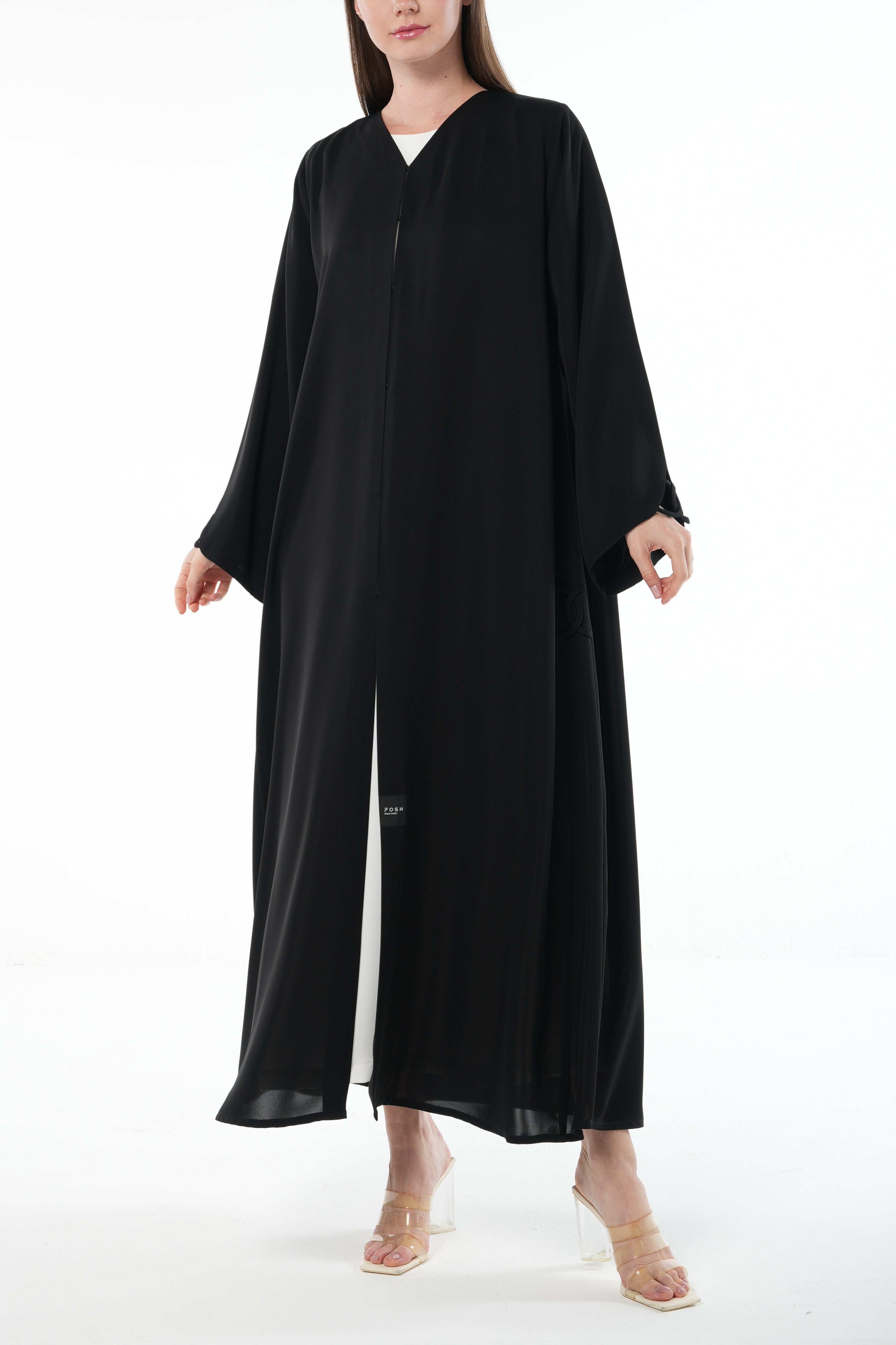 Black Mario Crepe Abaya with Side and Sleeve Knot Detail - Posh Abaya