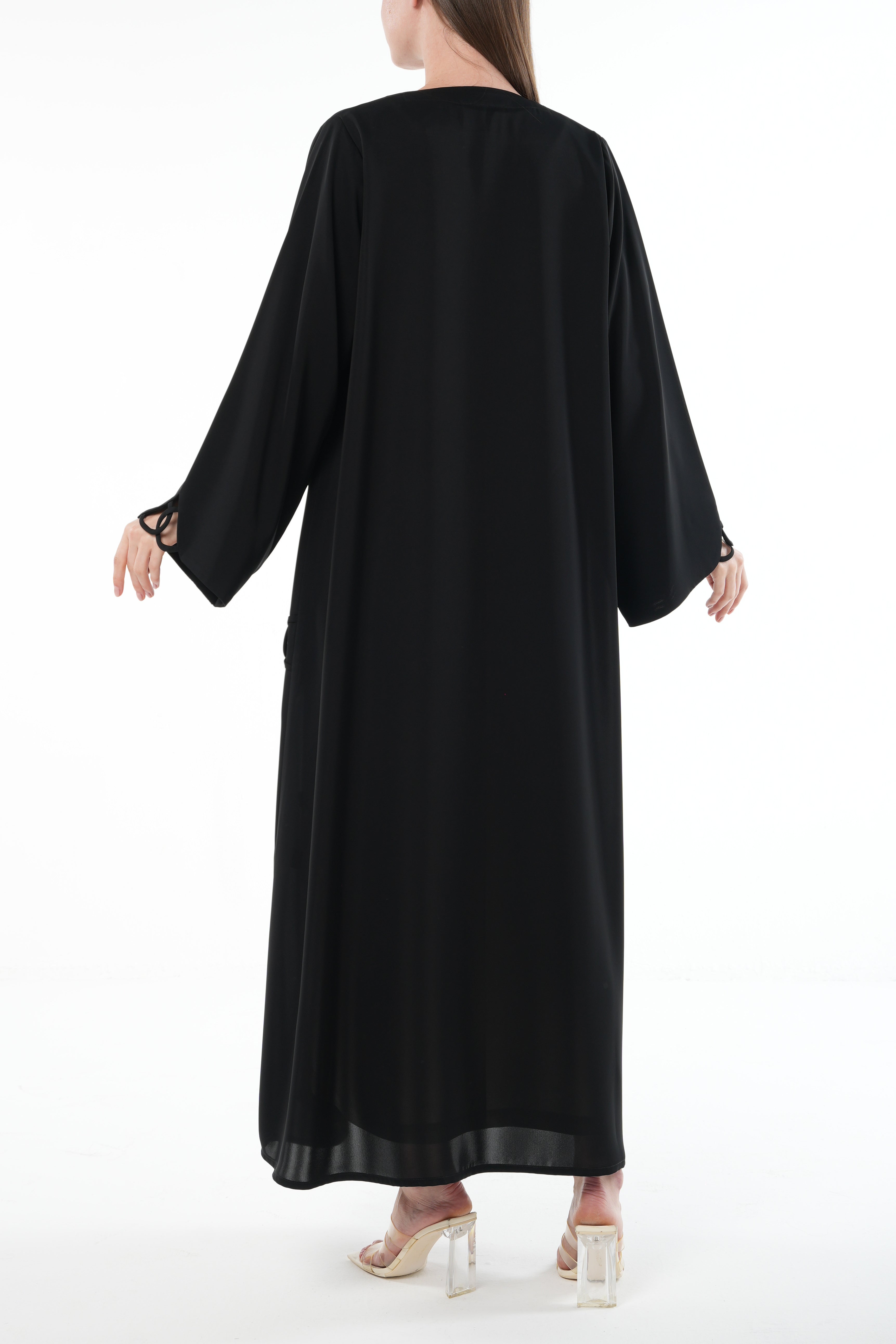 Black Mario Crepe Abaya with Side and Sleeve Knot Detail - Posh Abaya
