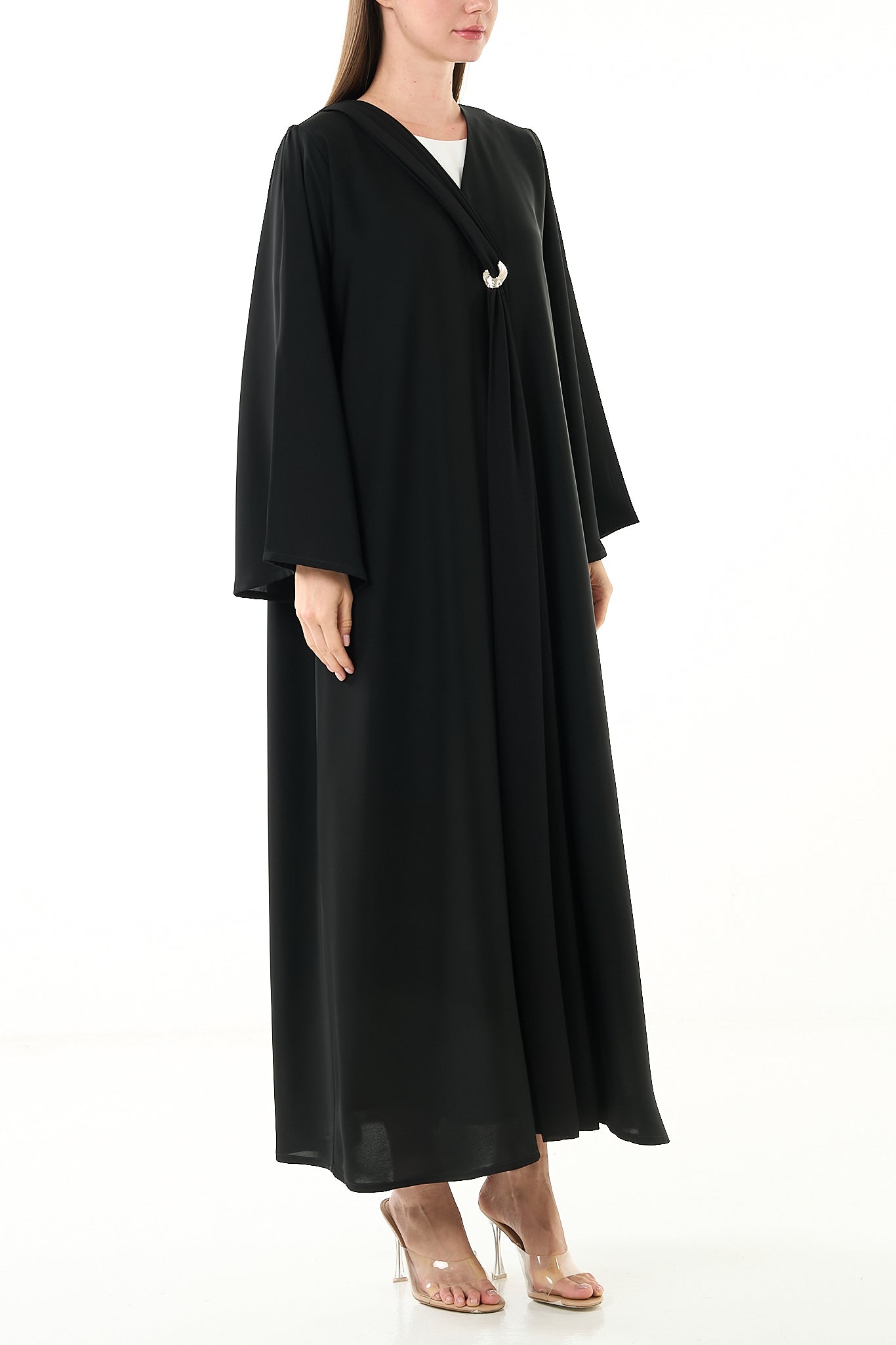 Black Elite Nada Abaya with Soft Front Shape and Minimal Detailing - Posh Abaya