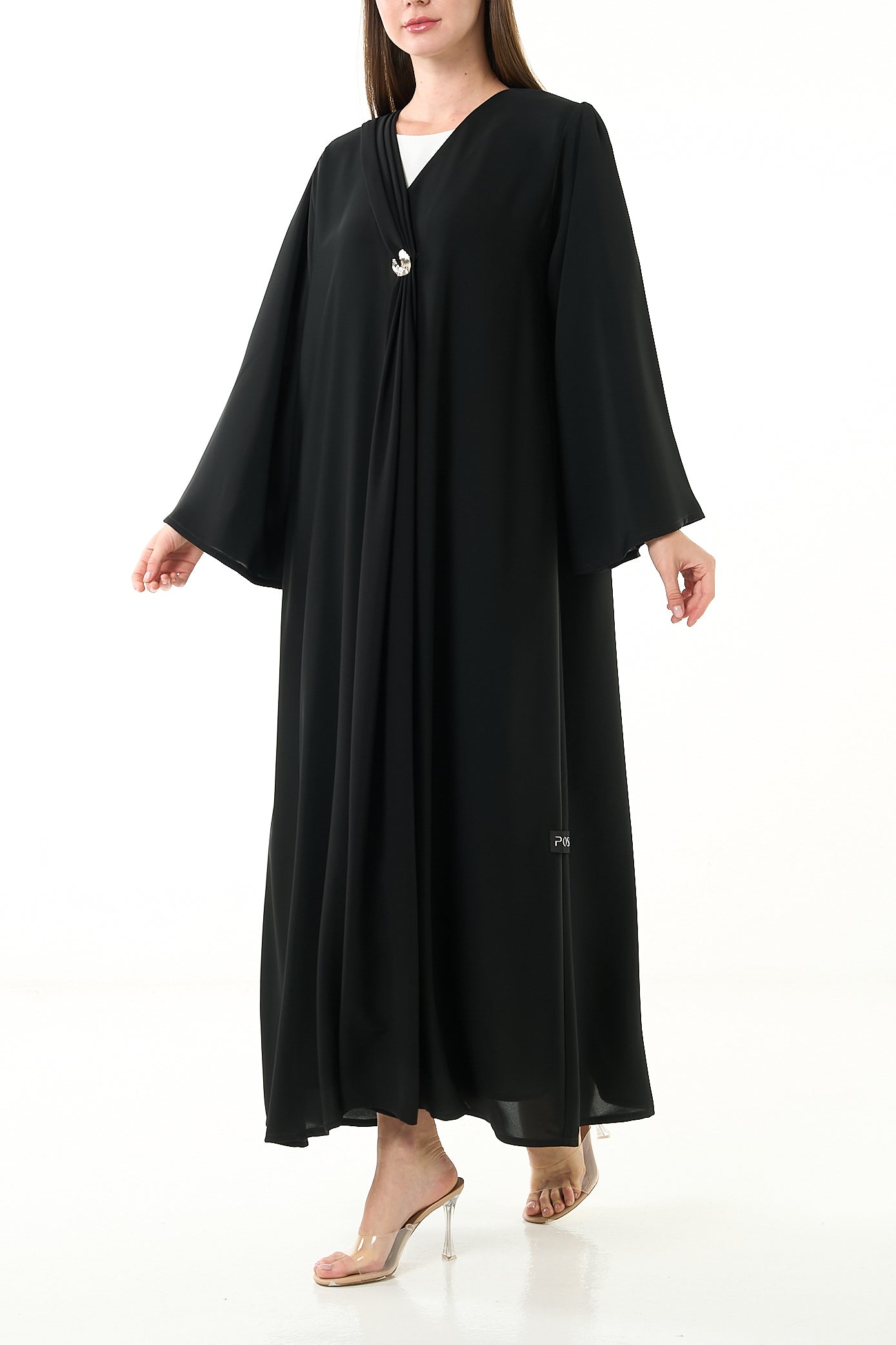 Black Elite Nada Abaya with Soft Front Shape and Minimal Detailing - Posh Abaya