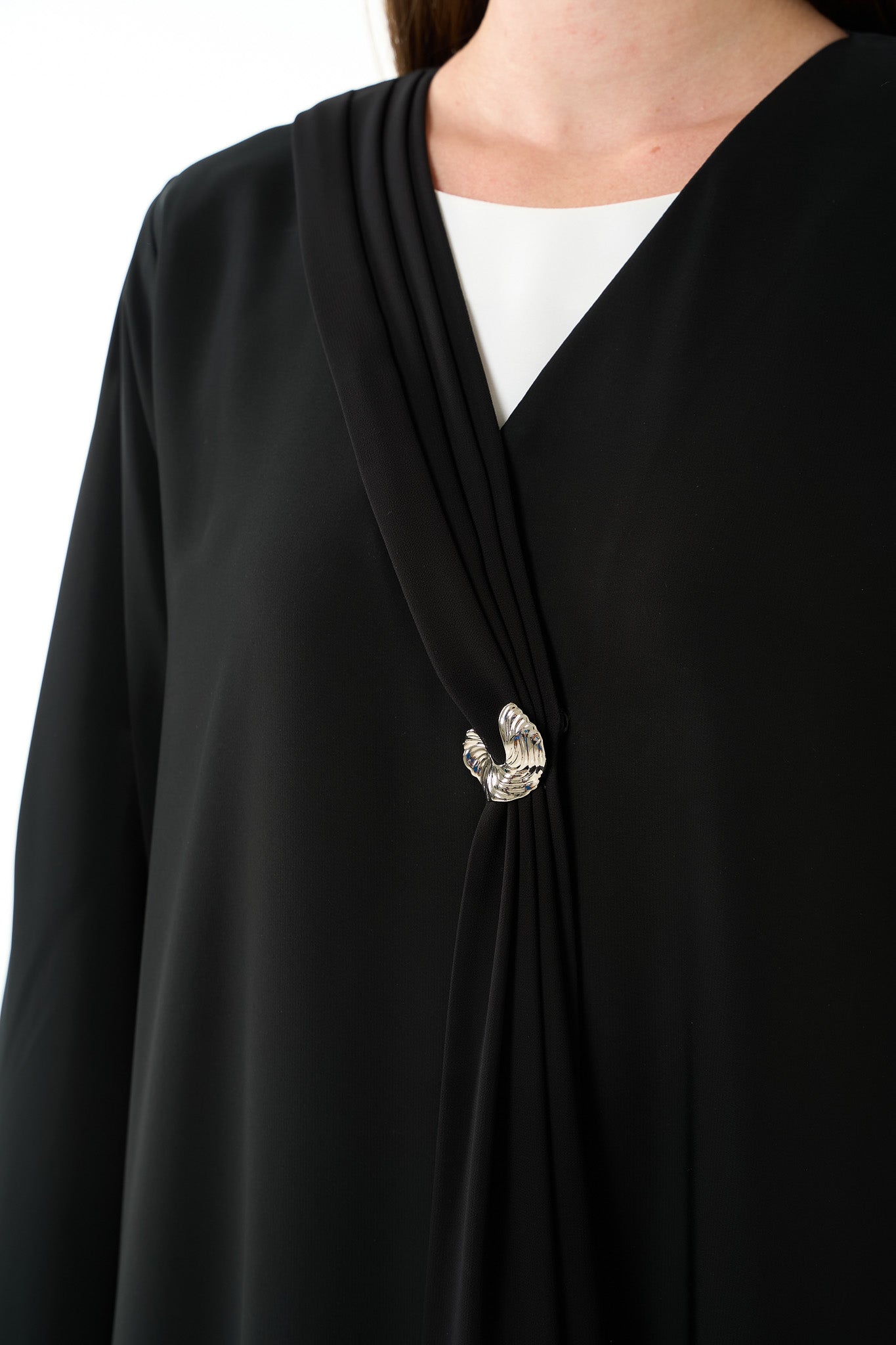 Black Elite Nada Abaya with Soft Front Shape and Minimal Detailing - Posh Abaya
