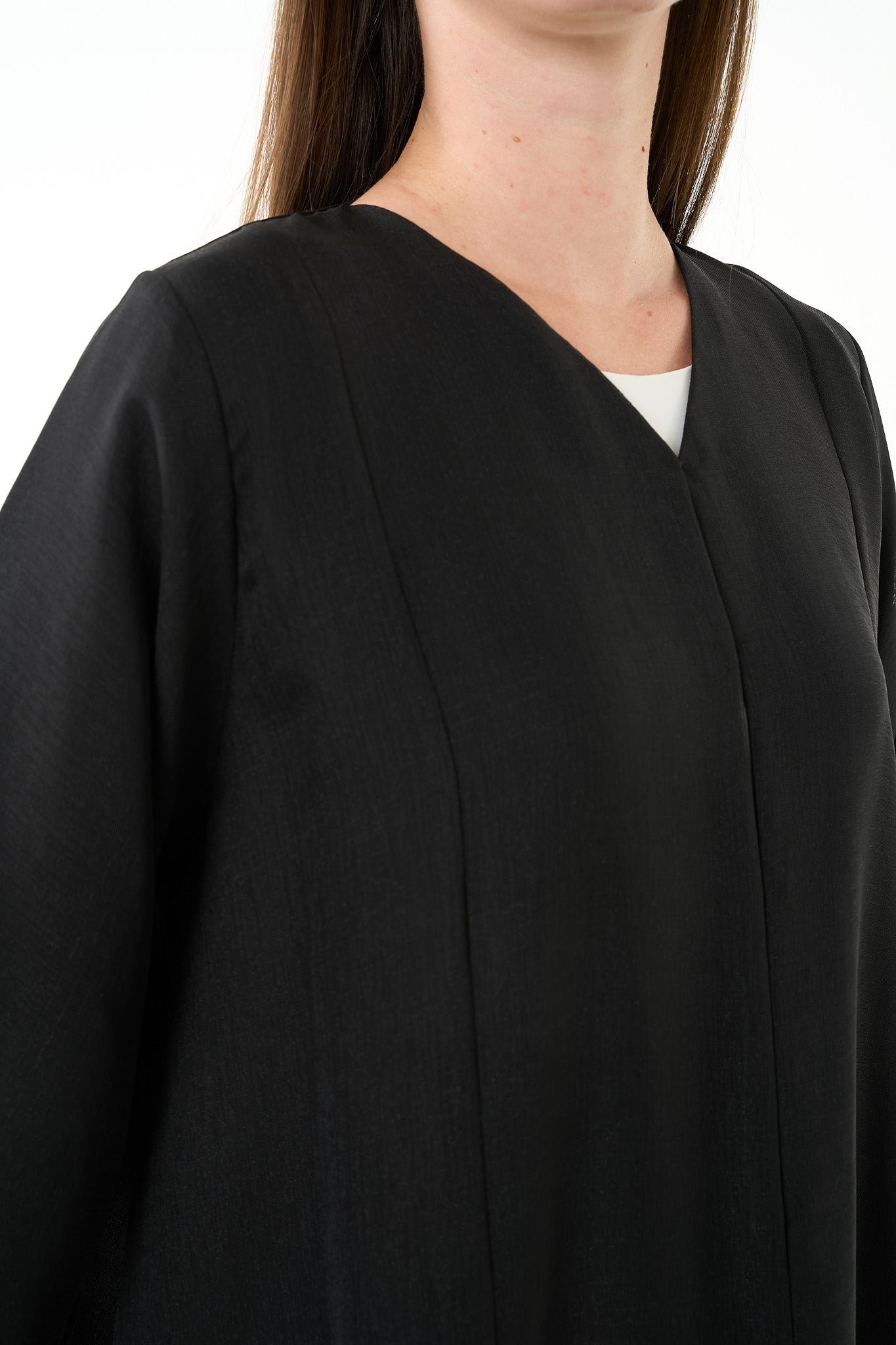 Black Sada Organza Abaya with Klosh Cut and Silver Bead Embellishment - Posh Abaya