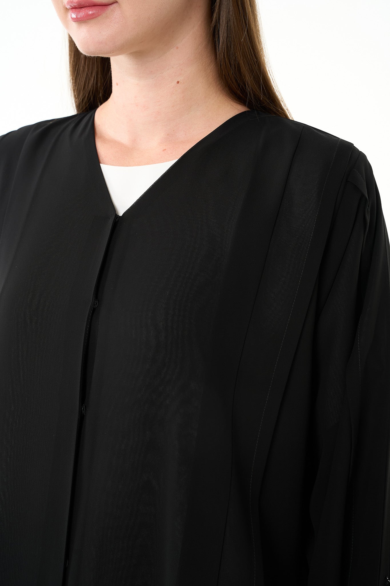 Black Khalifa Chiffon Abaya with Front Star Design and Hand Beadwork - Posh Abaya