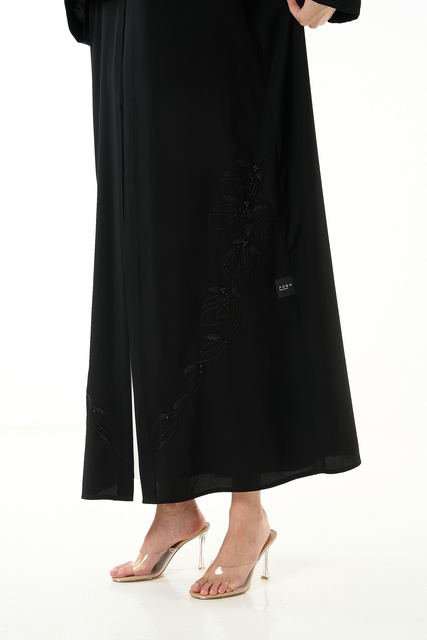 Black Maya Crepe Abaya with Straight Cut and Subtle Embroidered Detail - Posh Abaya